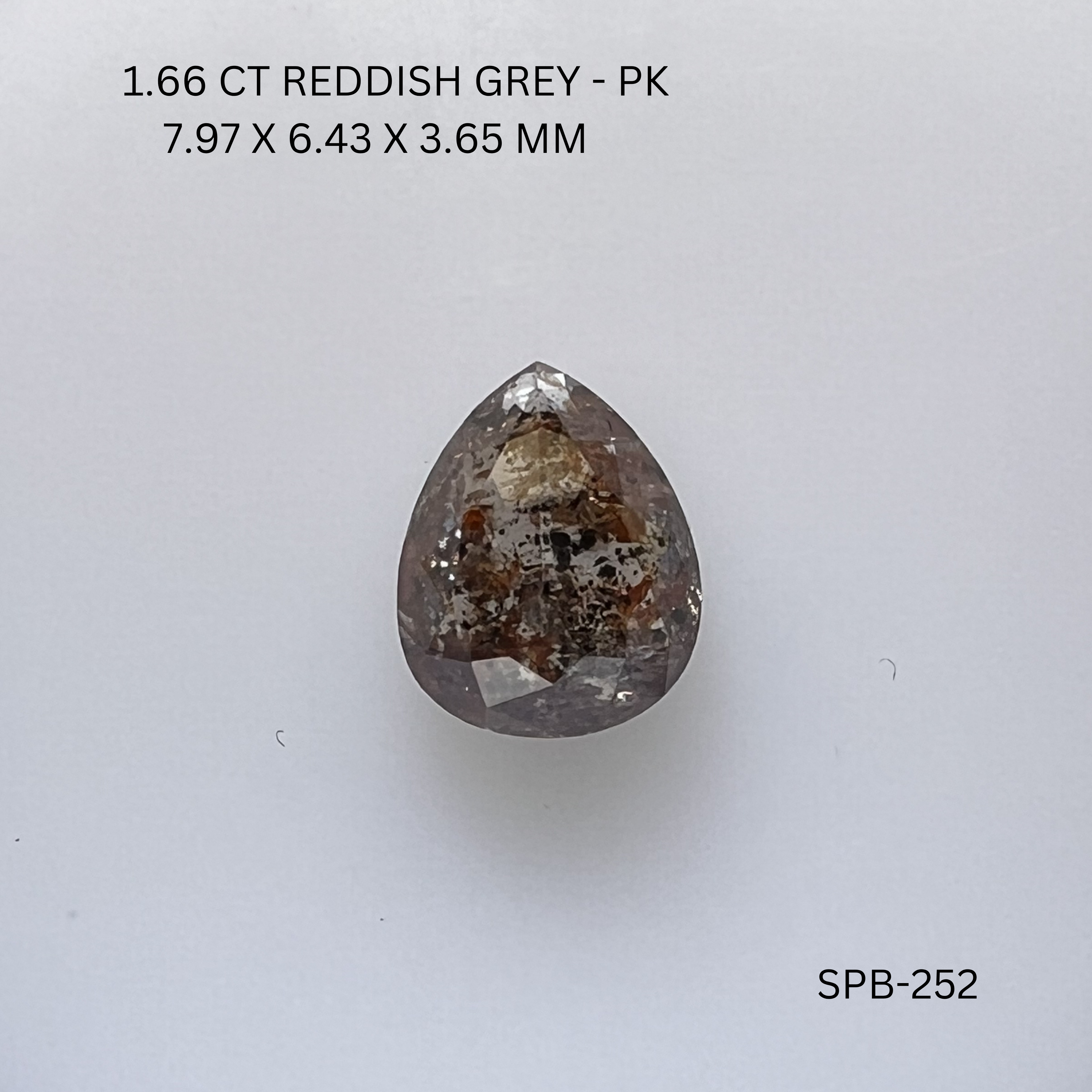 1.66CT Reddish Grey Pear Natural Salt and Pepper Diamond 7.97*6.43*3.65MM