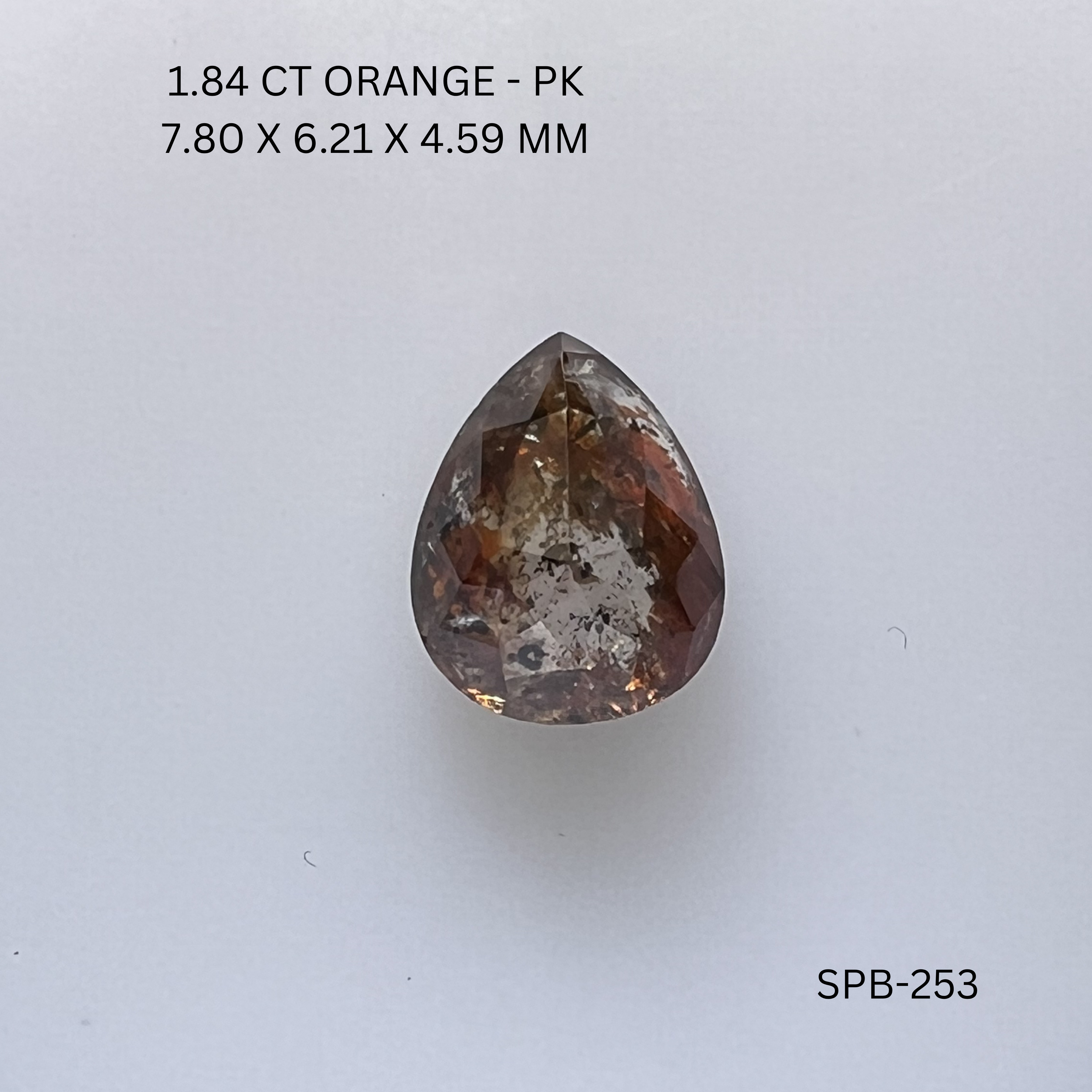 1.84CT Orange Pear Natural Salt and Pepper Diamond 7.8*6.21*4.59MM