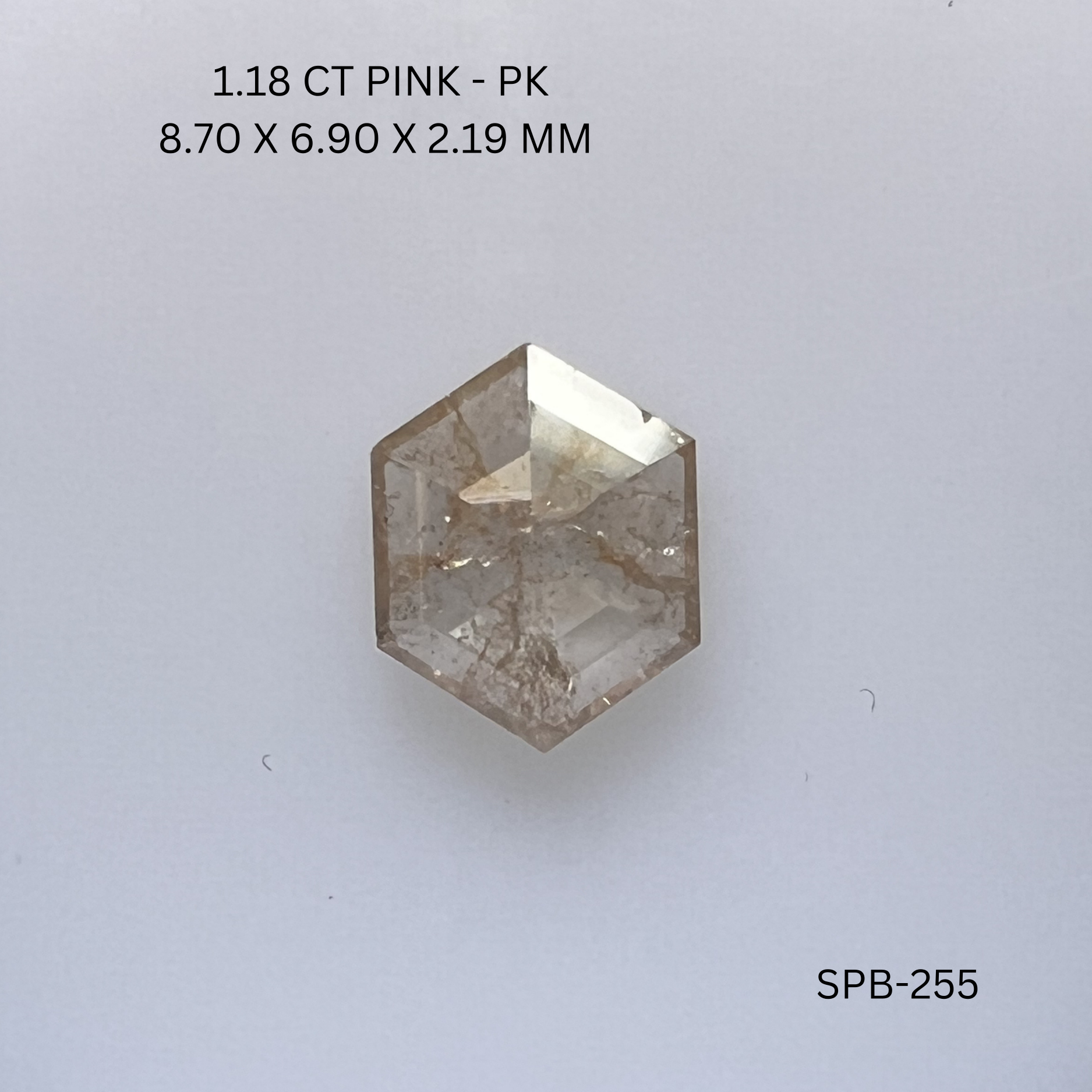 1.18CT Pink Hexagonal Natural Salt and Pepper Diamond 8.7*6.9*2.19MM