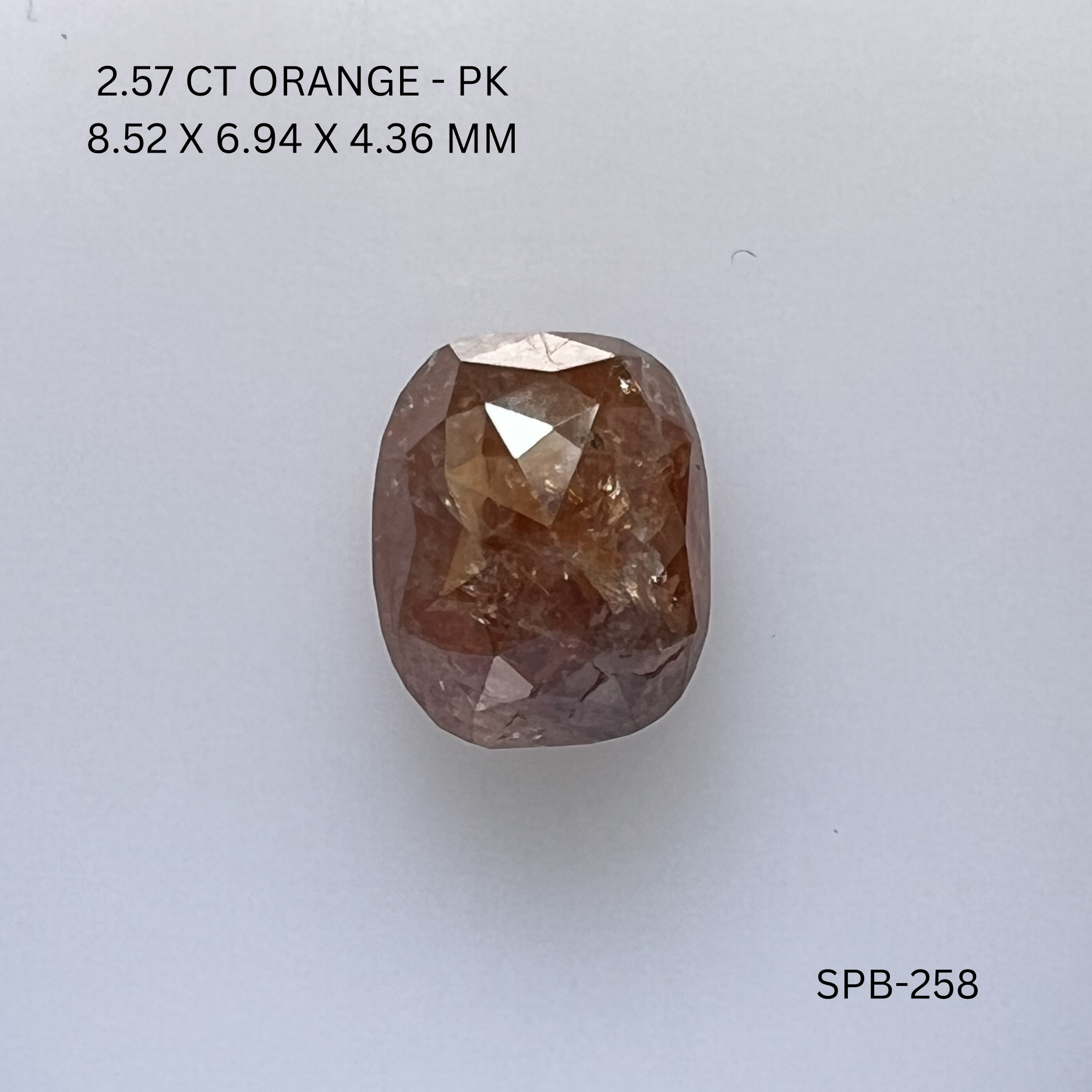 2.57CT Orange Cushion Natural Salt & Pepper Diamond 8.52*6.94*4.36MM