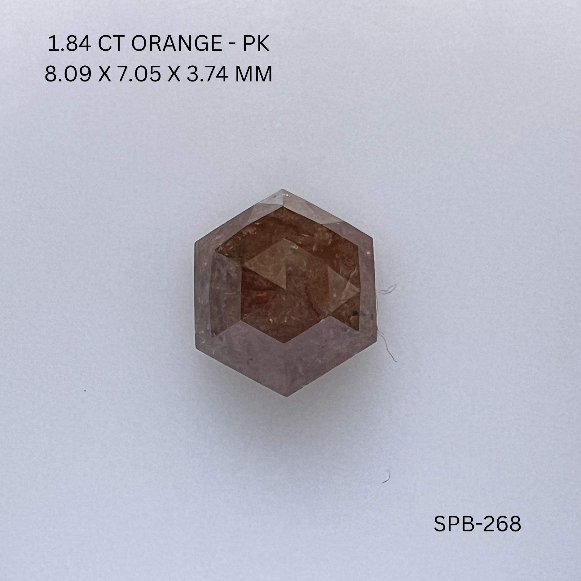 1.84CT Orange Hexagonal Natural Salt and Pepper Diamond 8.09*7.05*3.74MM