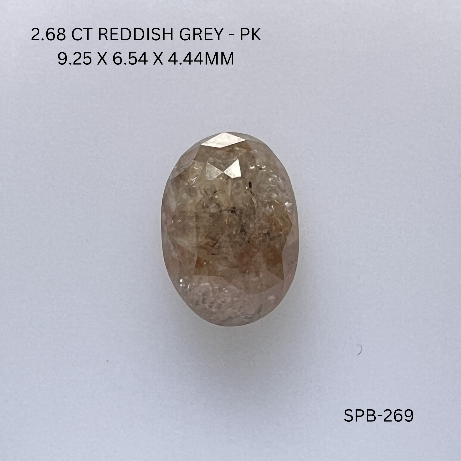 2.68CT Reddish Grey Oval Salt and Pepper Diamond 9.25*6.54*4.44MM