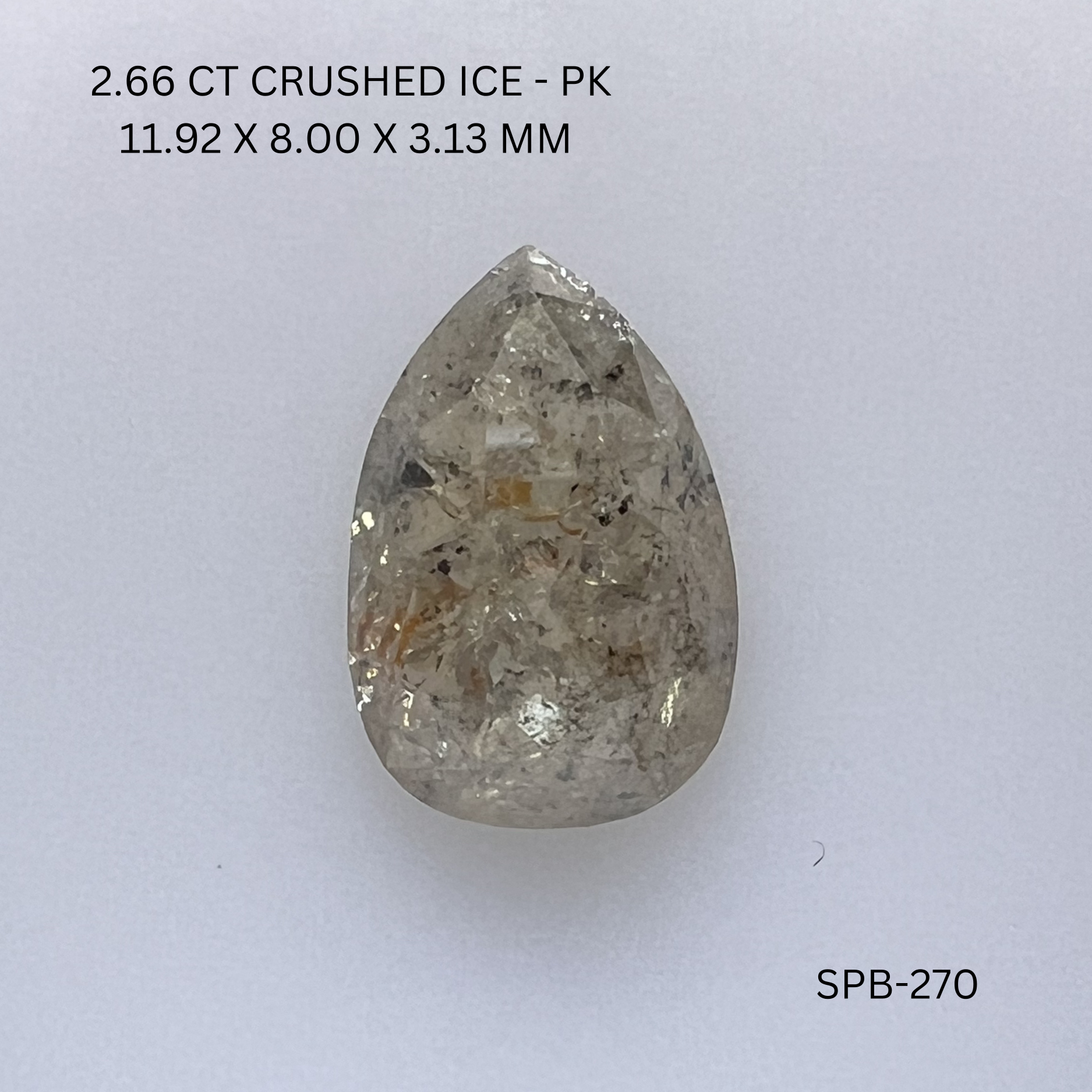 2.66CT Crushed Ice Pear Natural Salt and Pepper Diamond 11.92*8*3.13MM