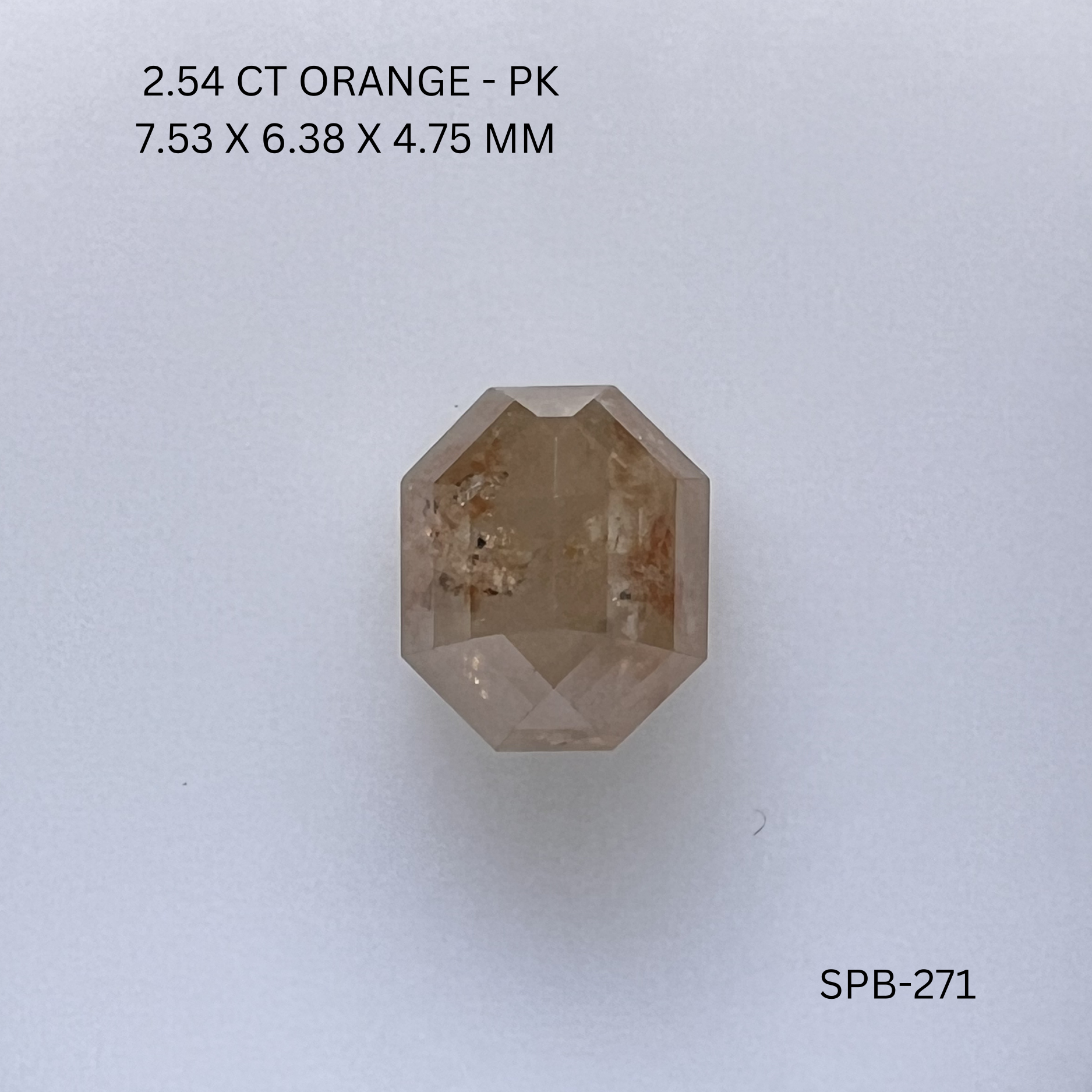 2.54CT Orange Octagone Natural Salt and Pepper Diamond 7.53*6.38*4.75MM