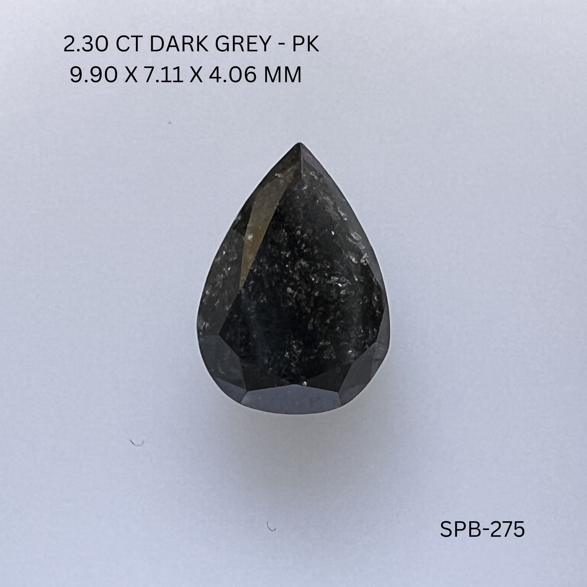 2.30CT Dark Grey Pear Natural Salt & Pepper Diamond 9.9*7.11*4.06MM