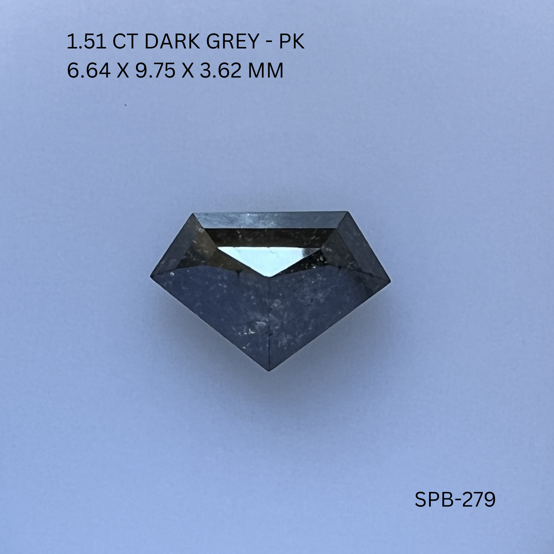 1.51CT Dark Grey Shield Natural Salt and Pepper Diamond 6.64*9.75*3.62MM
