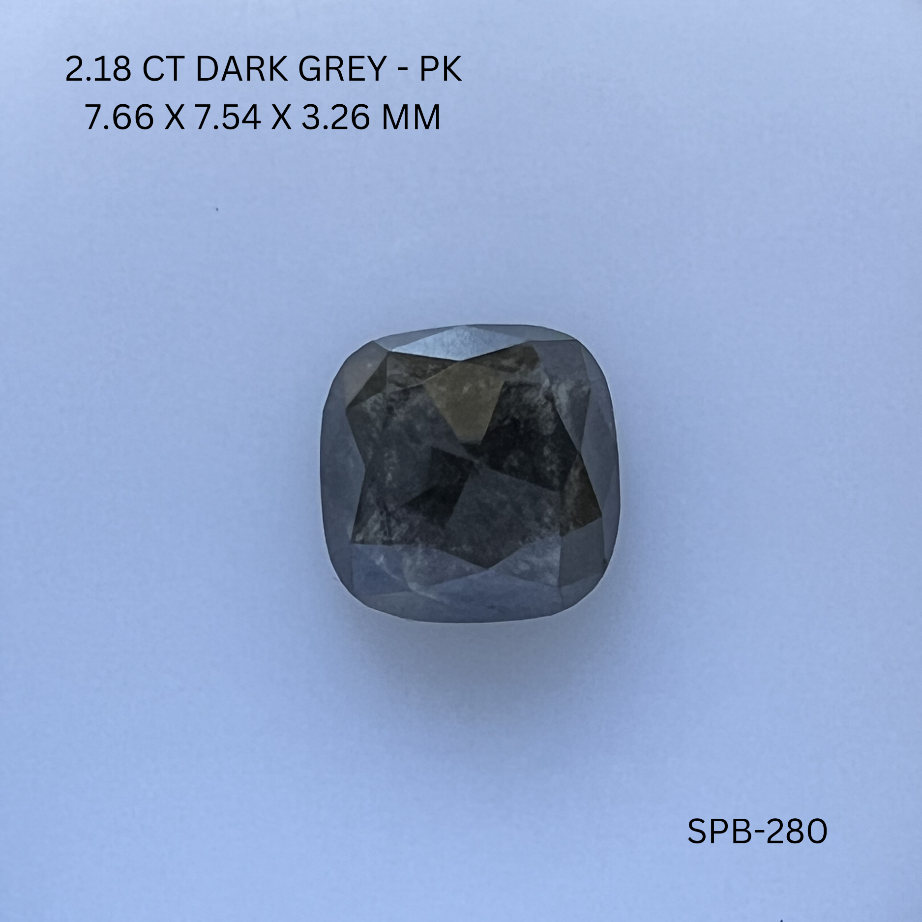 2.18CT Dark Grey Cushion Natural Salt and Pepper Diamond 7.66*7.54*3.26MM