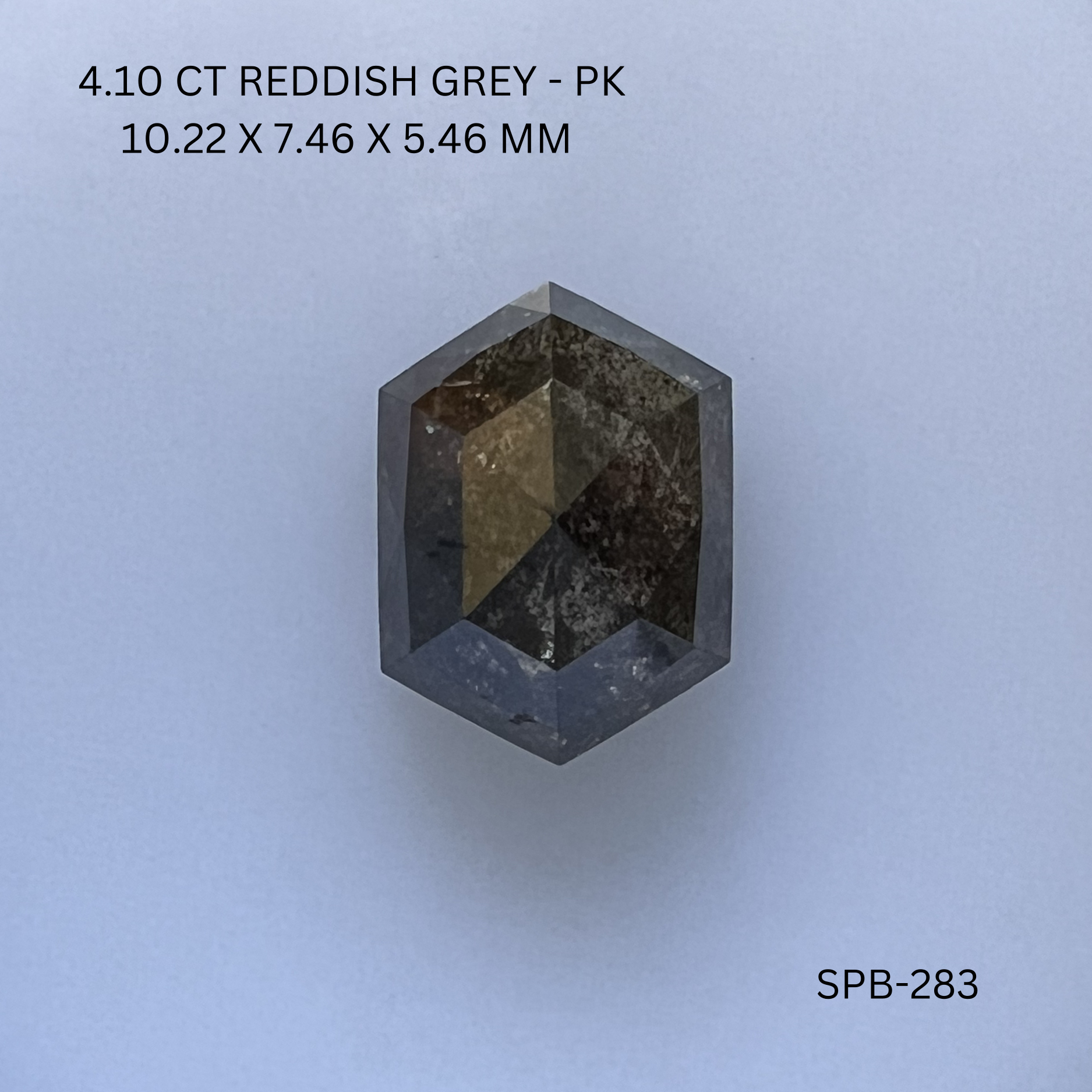 4.10CT Reddish Grey Hexagonal Natural Salt and Pepper Diamond 10.22*7.46*5.46MM