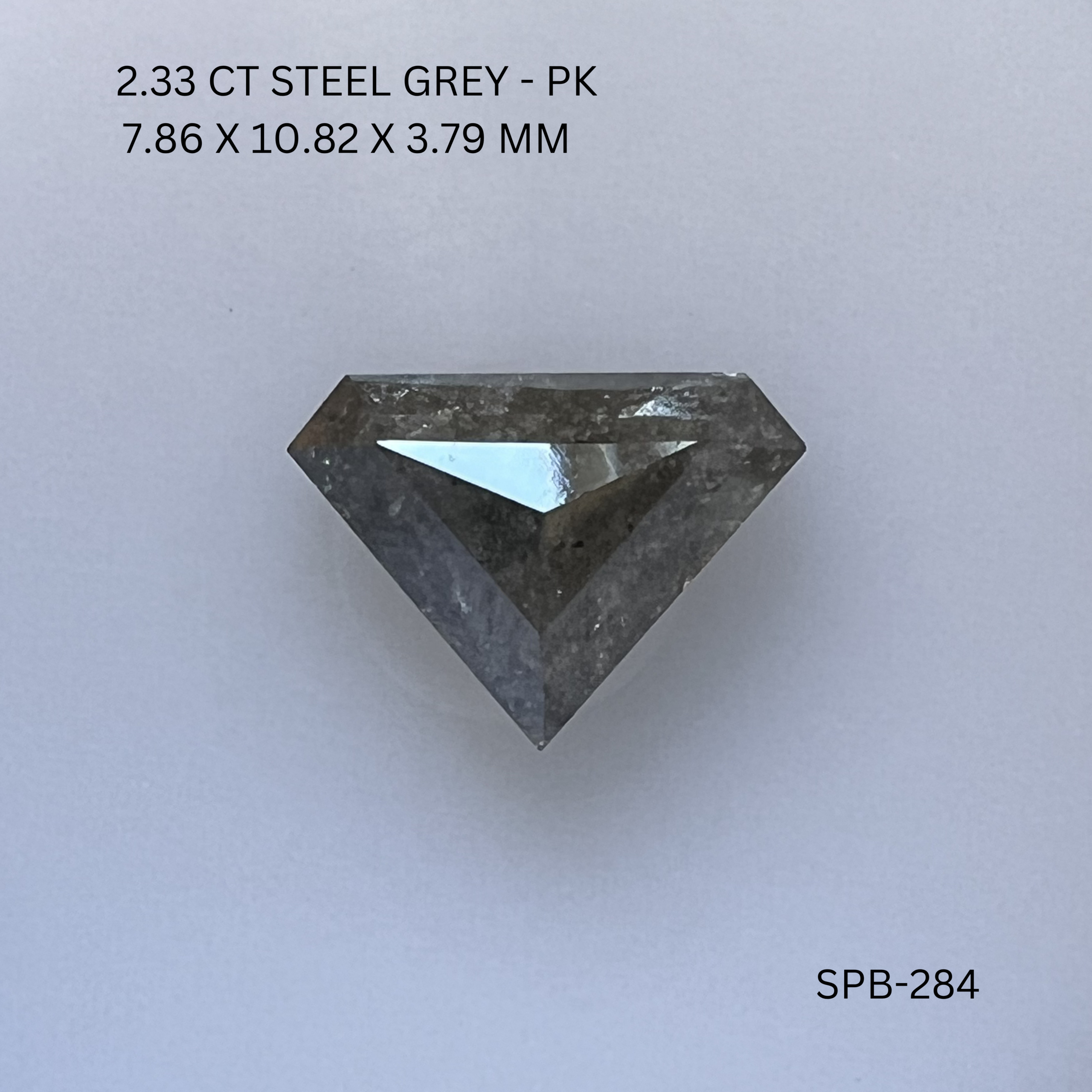 2.33CT Steel Grey Shield Natural Salt and Pepper Diamond 7.86*10.82*3.79MM