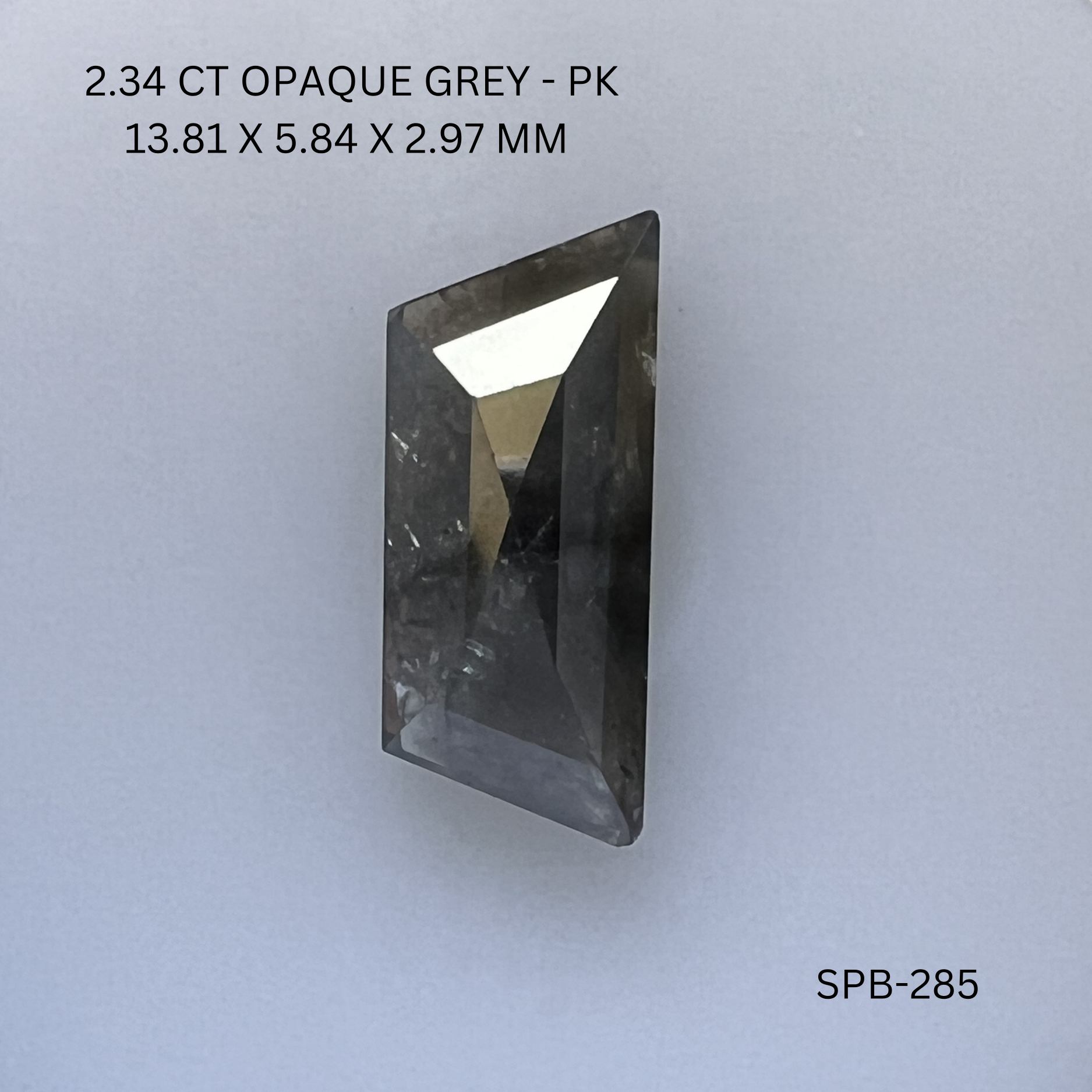 2.34CT Opaque Grey Trapezoid Natural Salt and Pepper Diamond 13.81*5.84*2.97MM