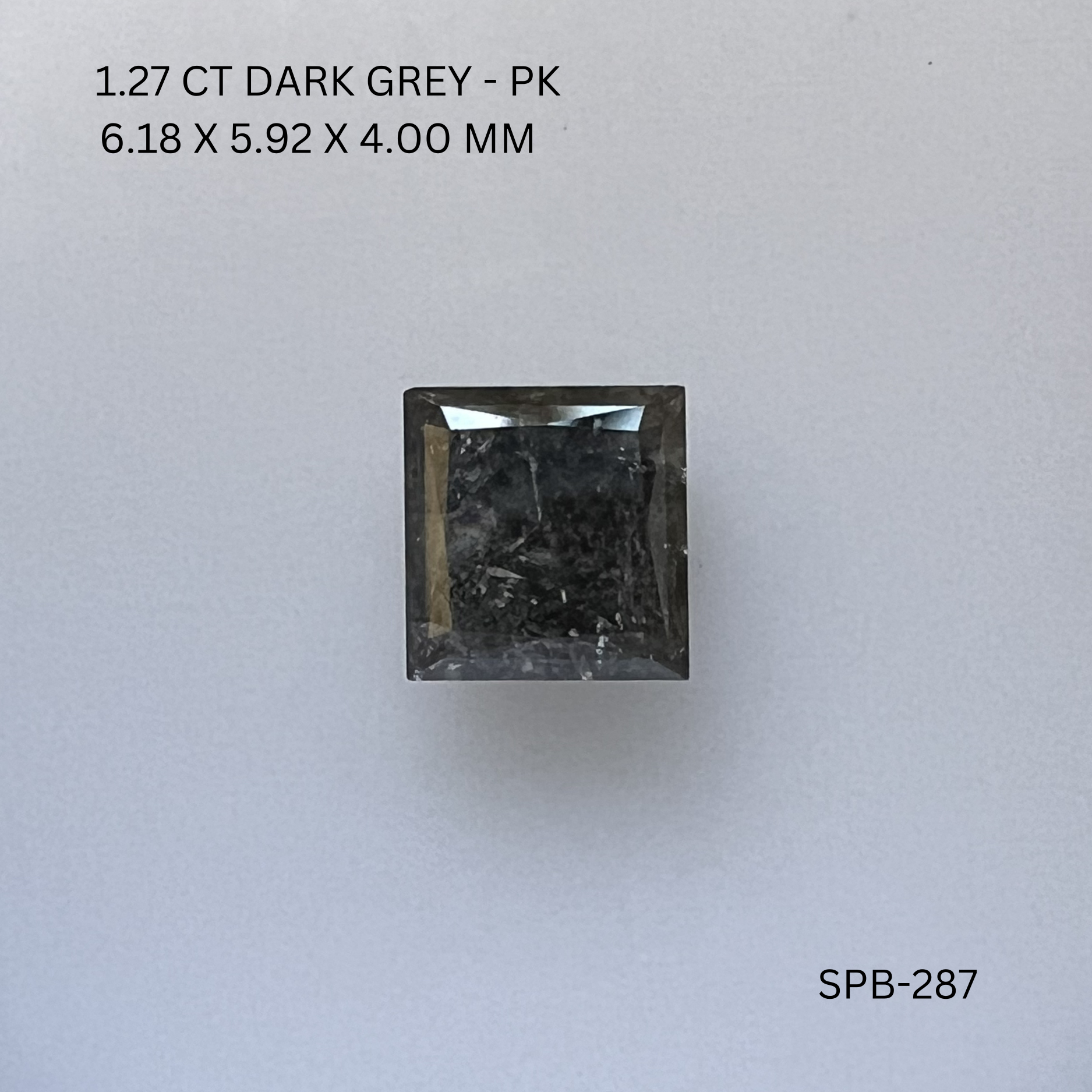 1.27CT Dark Grey Princess Natural Salt and Pepper Diamond 6.18*5.92*4MM