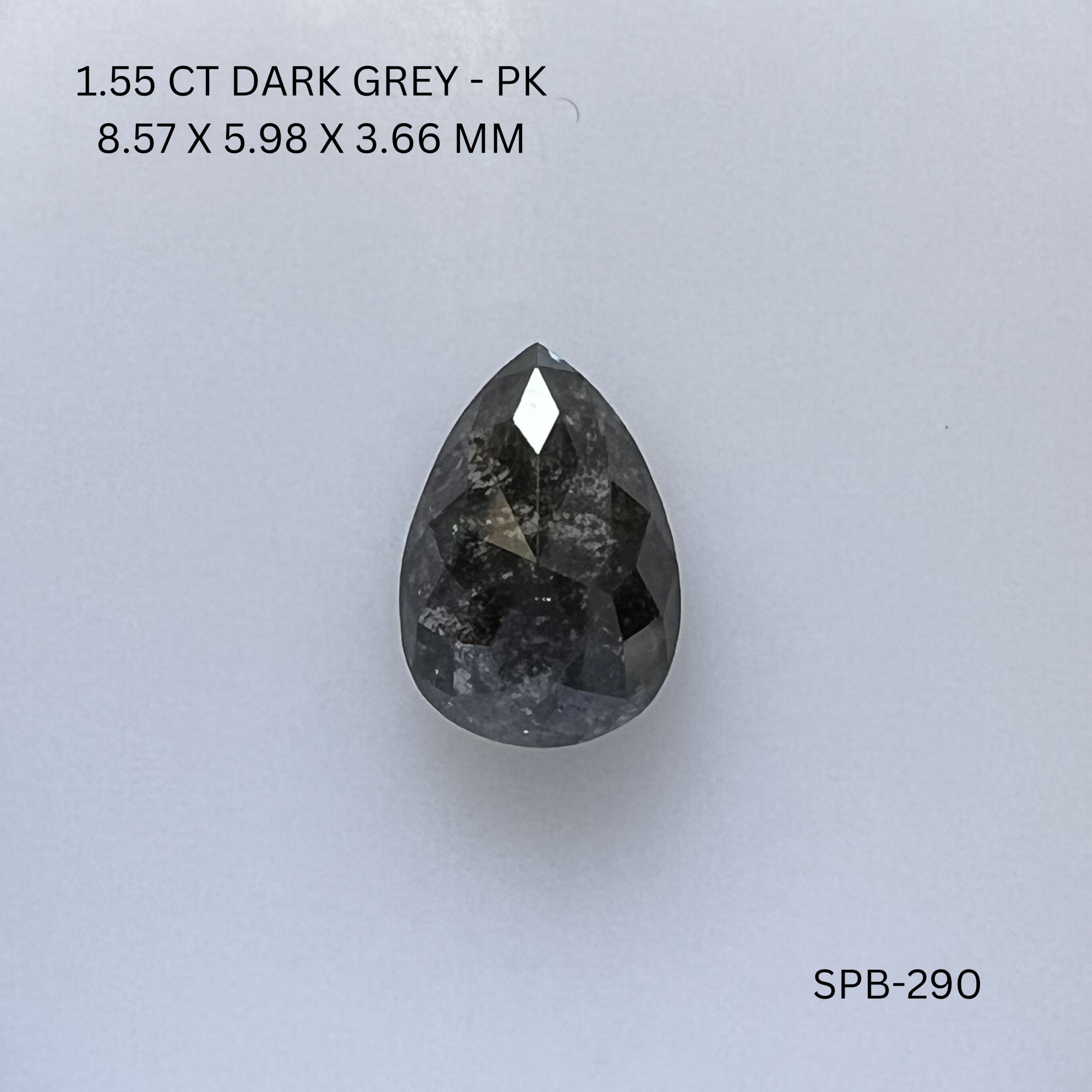 1.55CT Dark Grey Pear Natural Salt and Pepper Diamond 8.57*5.98*3.66MM