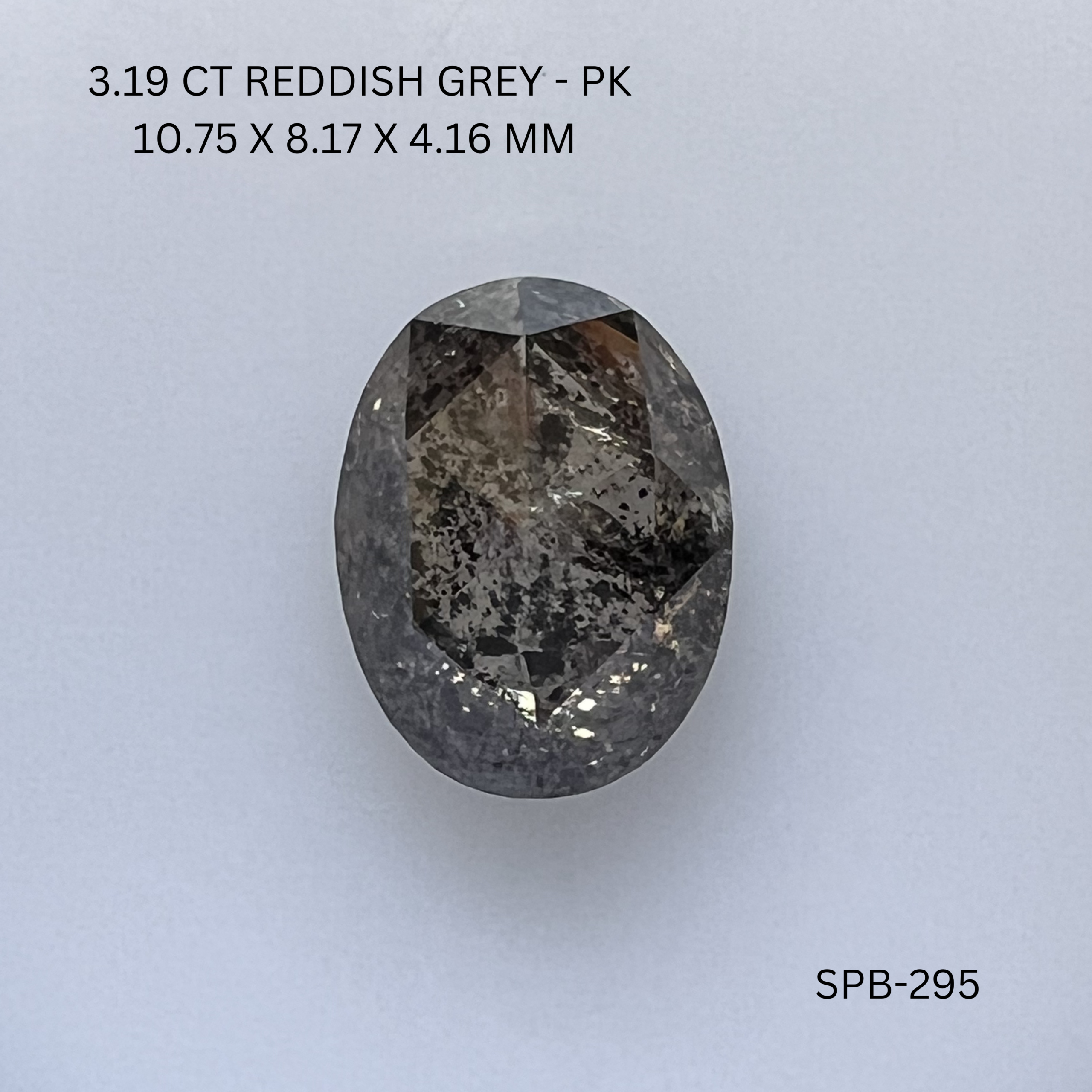 3.19CT Reddish Grey Oval Natural Salt & Pepper Diamond 10.75*8.17*4.16MM