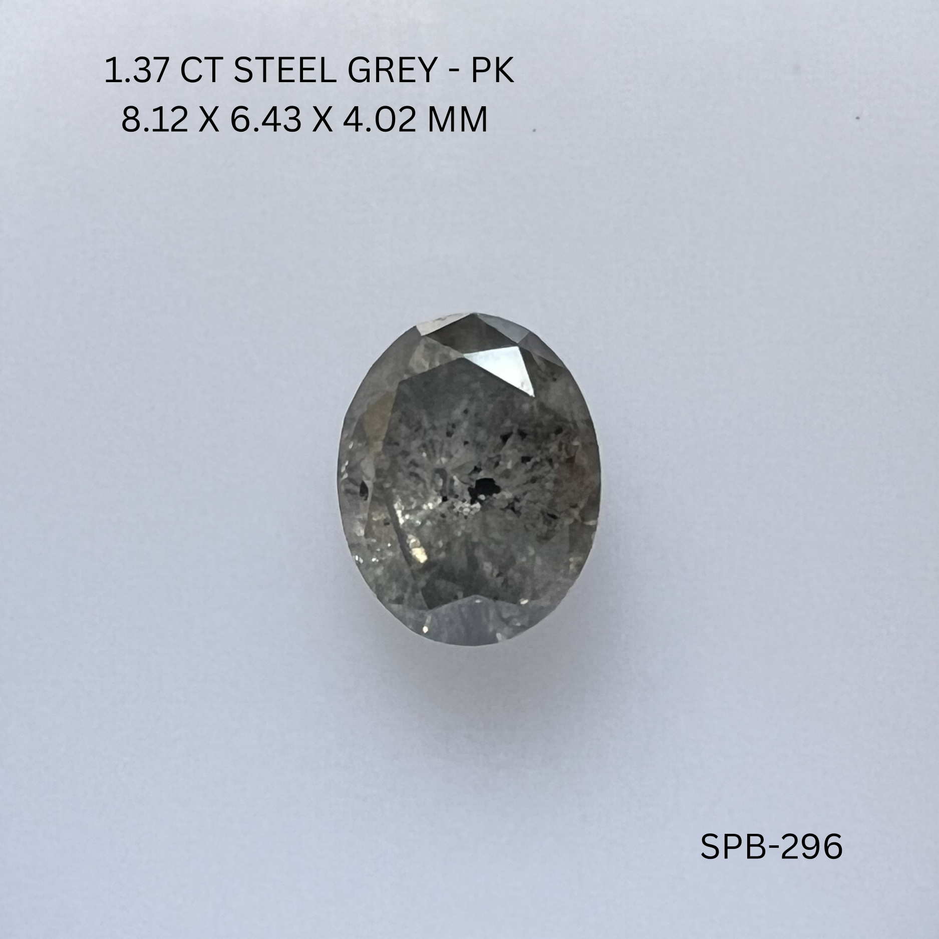 1.37CT Steel Grey Oval Natural Salt and Pepper Diamond 8.12*6.43*4.02MM