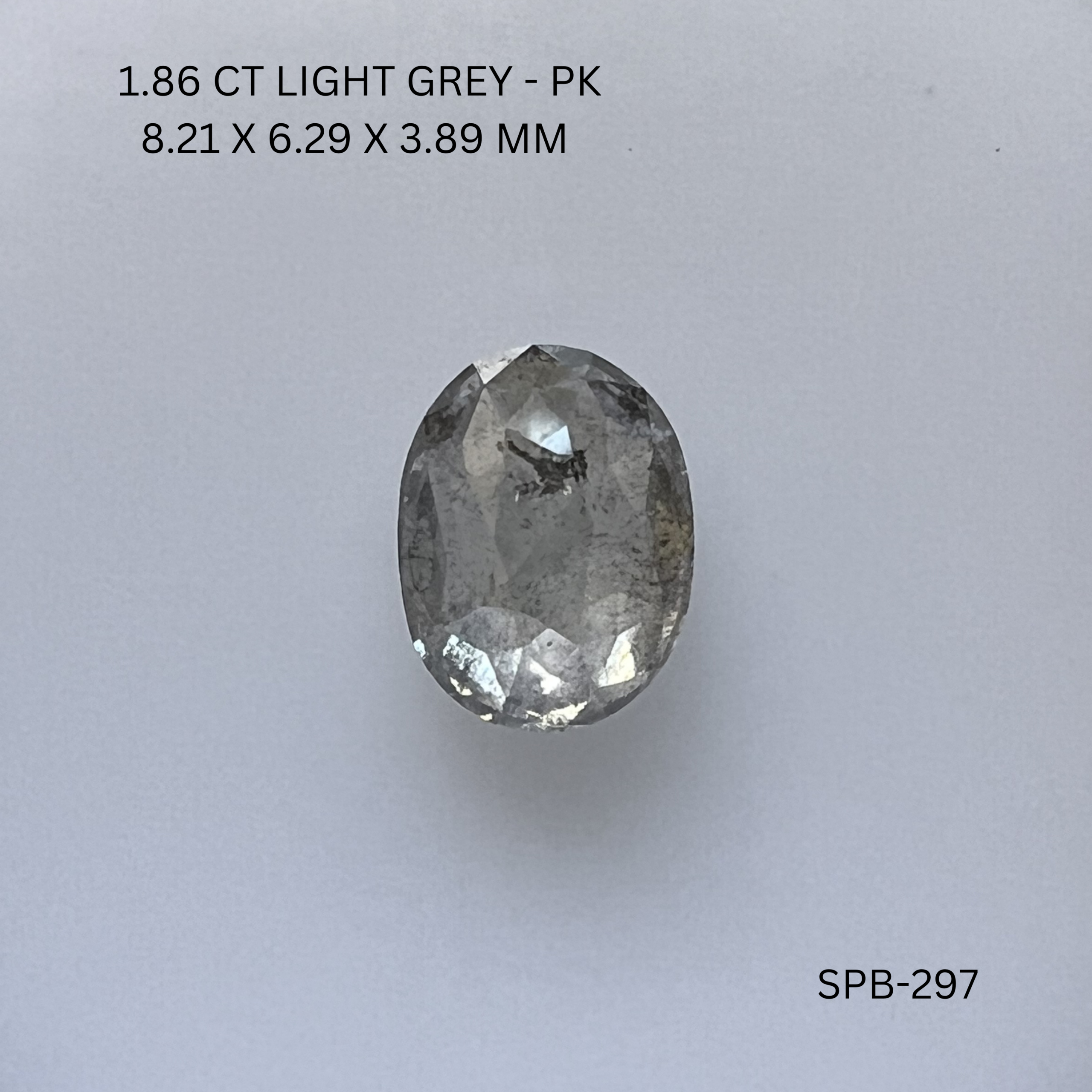 1.86CT Light Grey Oval Natural Salt and Pepper Diamond 8.21*6.29*3.89MM