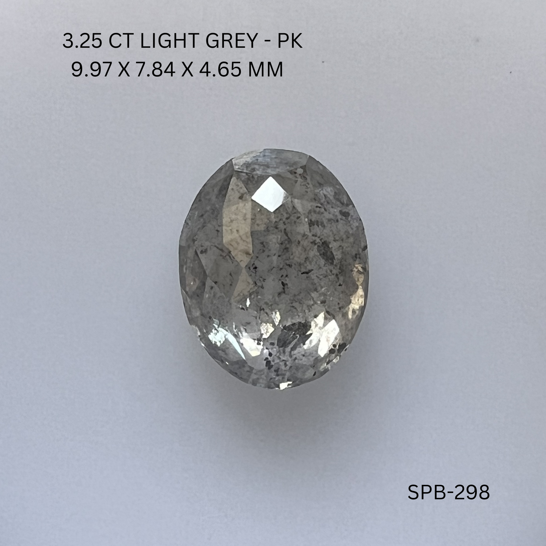 3.25CT Light Grey Oval Natural Salt and Pepper Diamond 9.97*7.84*4.65MM