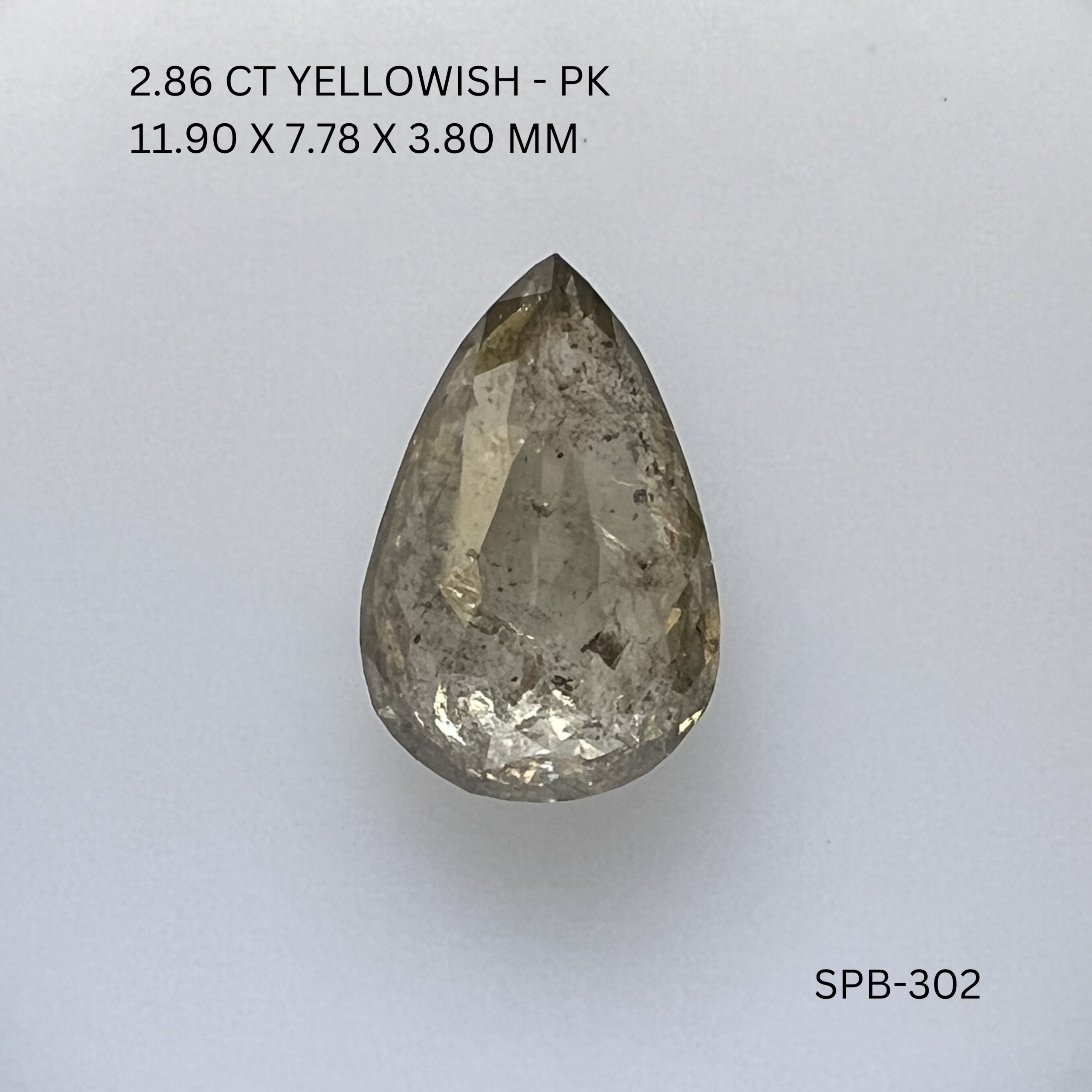 2.86CT Yellowish Pear Natural Salt and Pepper Diamond 11.9*7.78*3.8MM