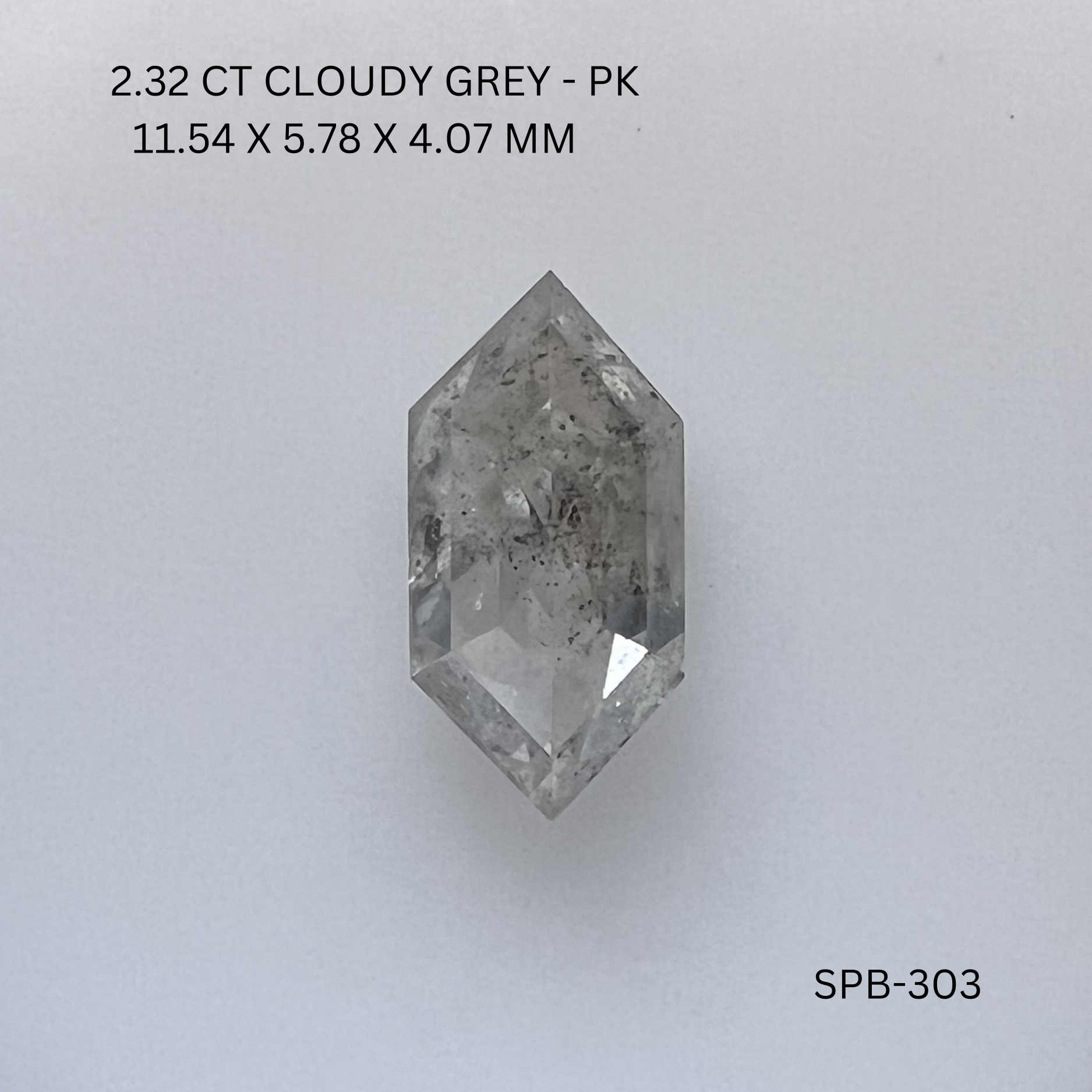 2.32CT Cloudy Grey Hexagonal Natural Salt & Pepper Diamond 11.54*5.78*4.07MM