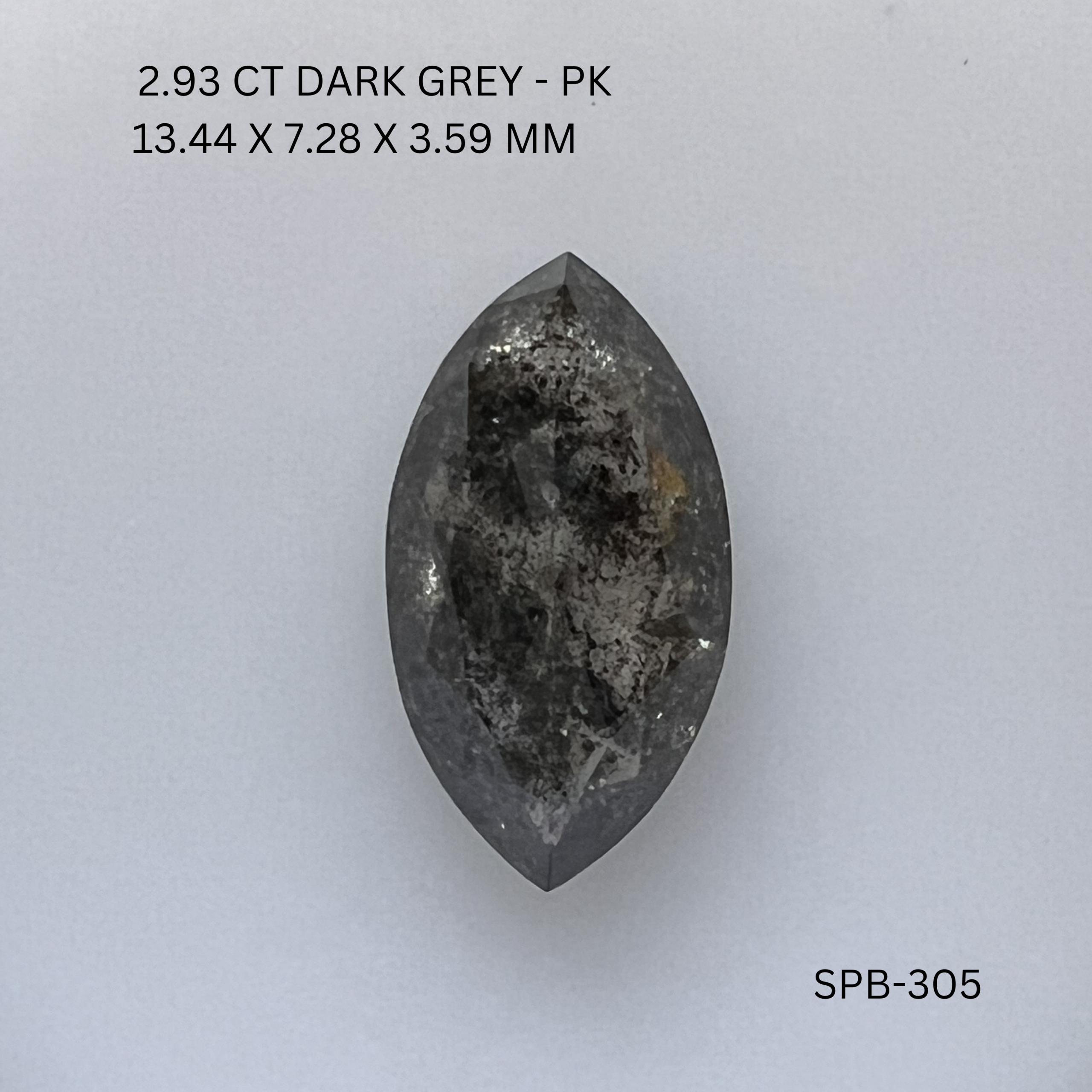 2.93CT Dark Grey Marquise Natural Salt and Pepper Diamond 13.44*7.28*3.59MM