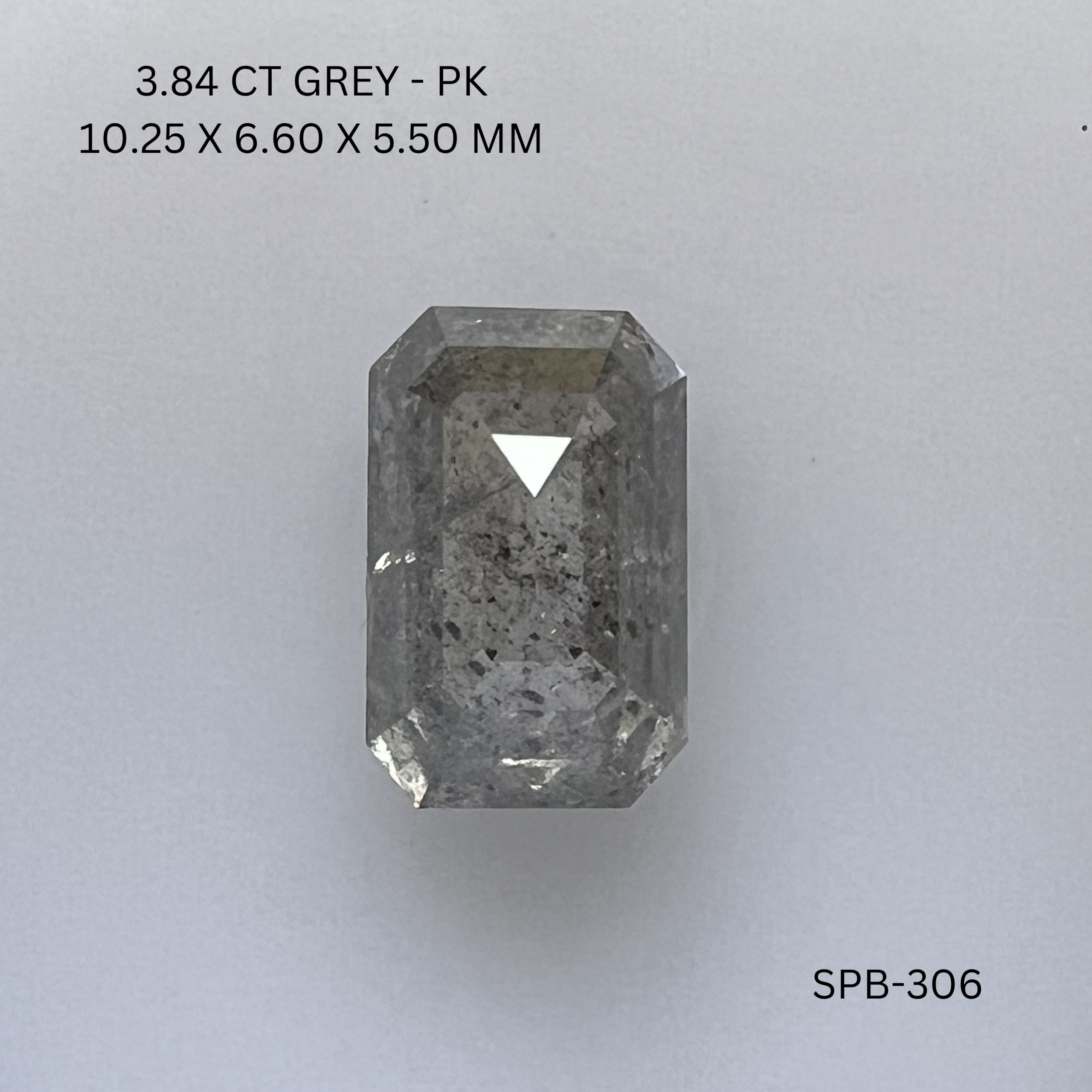 3.84CT Grey Emerald Natural Salt and Pepper Diamond 10.25*6.6*5.5MM