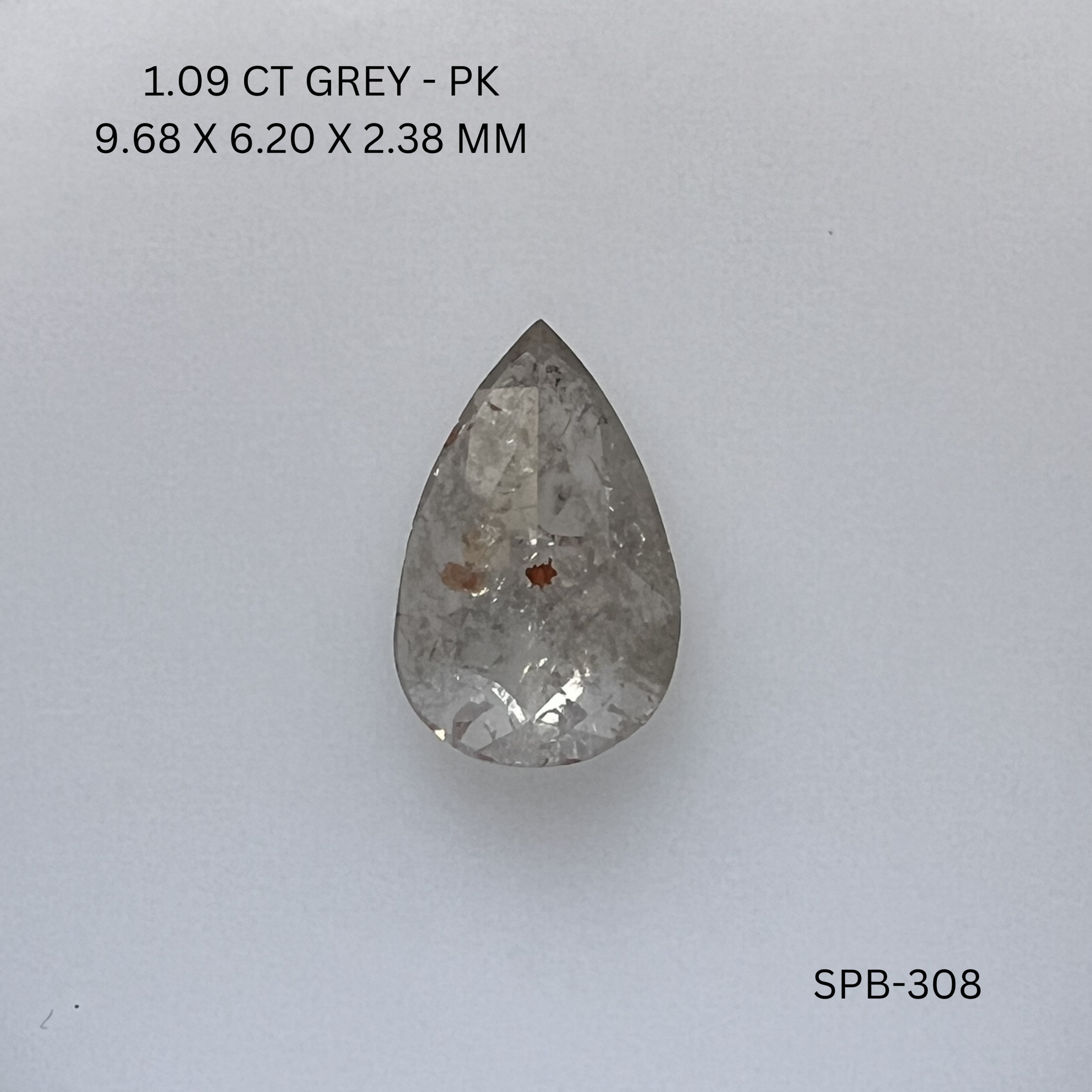 1.09CT Grey Pear Natural Salt and Pepper Diamond 9.68*6.2*2.38MM