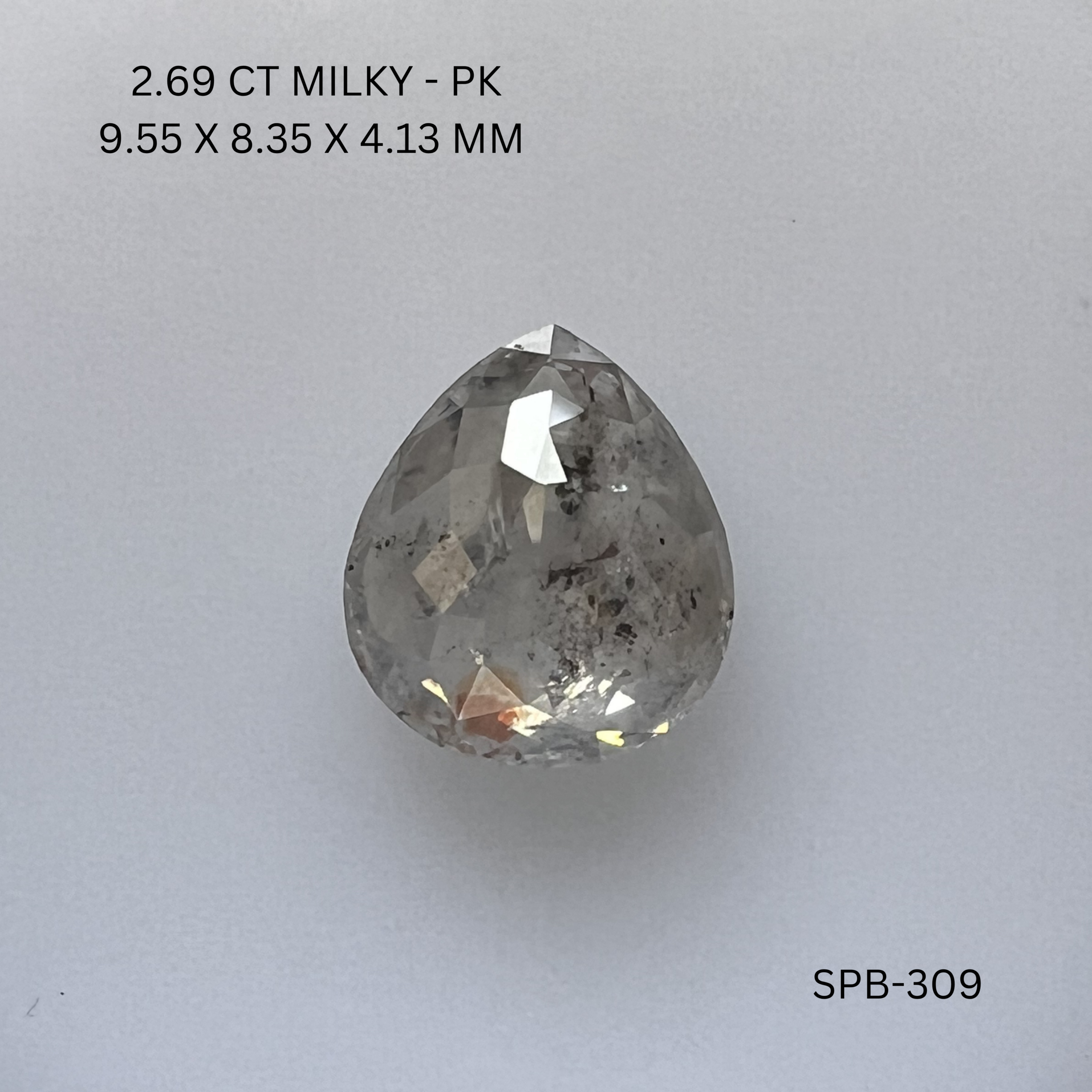 2.69CT Milky Pear Natural Salt and Pepper Diamond 9.55*8.35*4.13MM