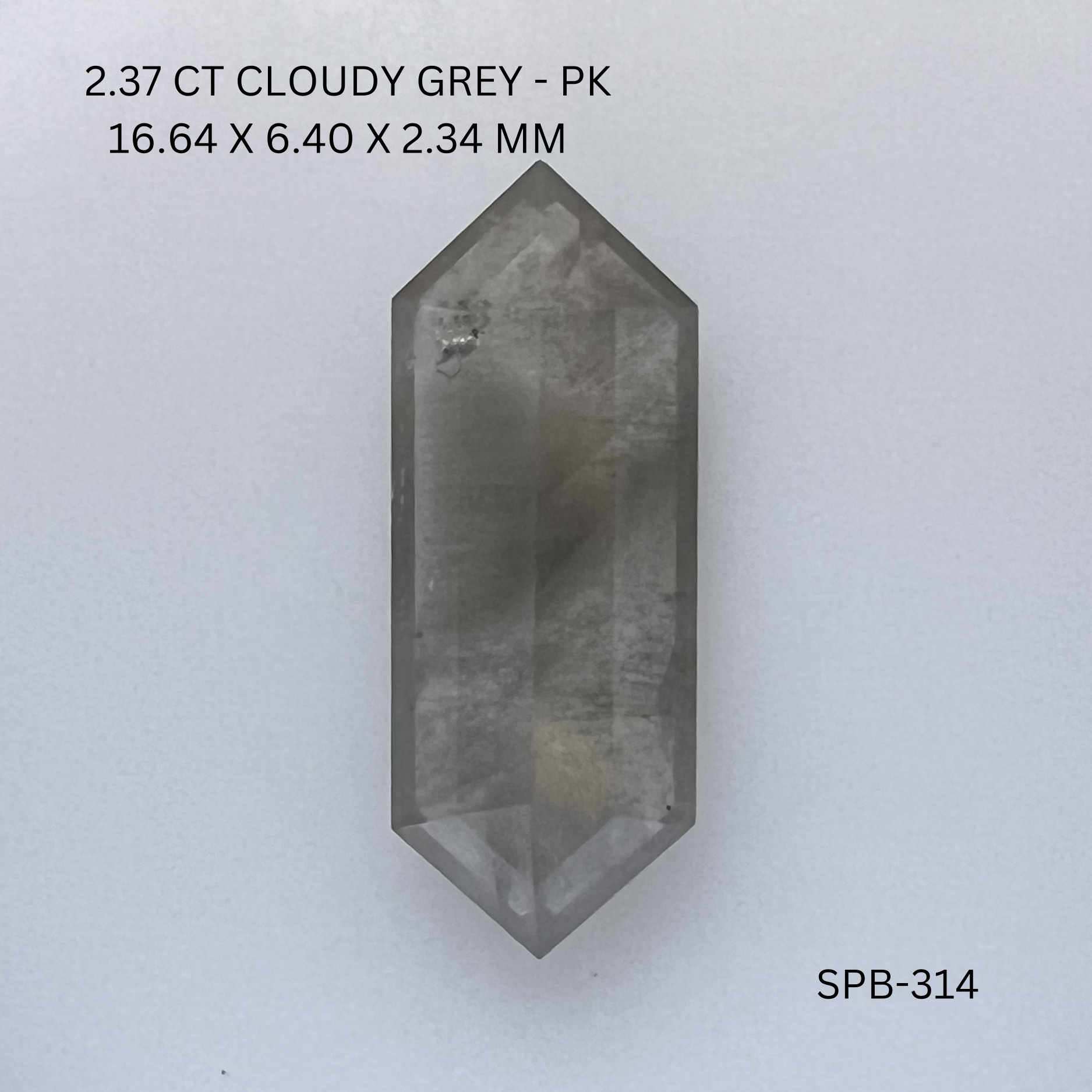 2.37CT Cloudy Grey Hexagonal Natural Salt and Pepper Diamond 16.64*6.4*2.34MM