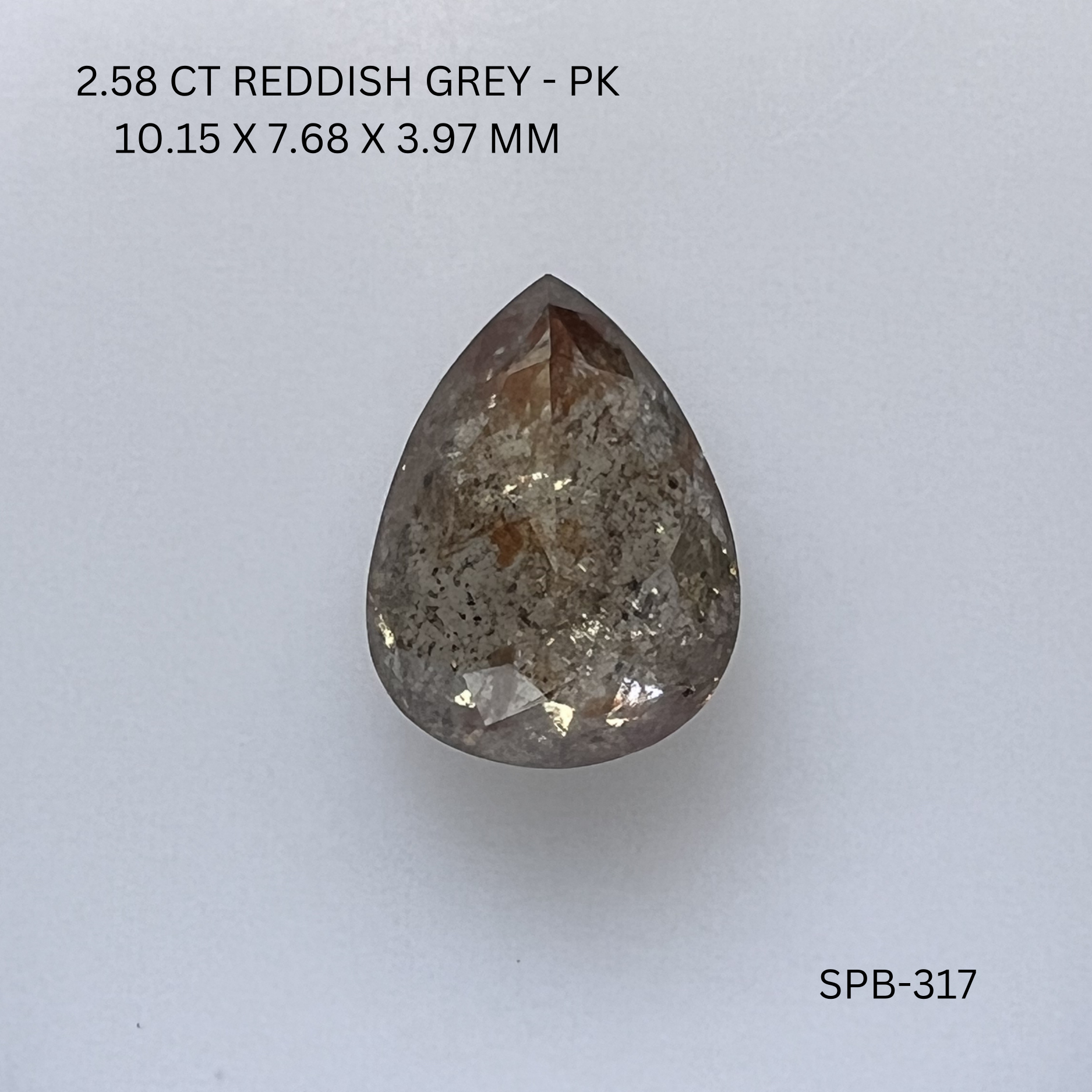 2.58CT Reddish Grey Pear Natural Salt and Pepper Diamond 10.15*7.68*3.97MM