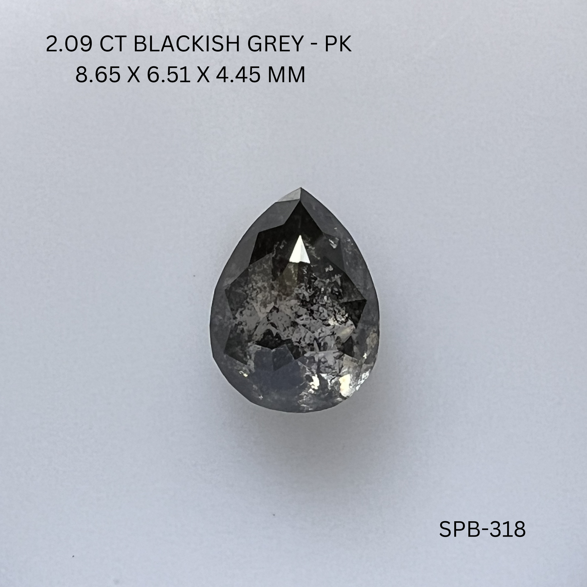 2.09CT Blackish Grey Pear Natural Salt and Pepper Diamond 8.65*6.51*4.45MM