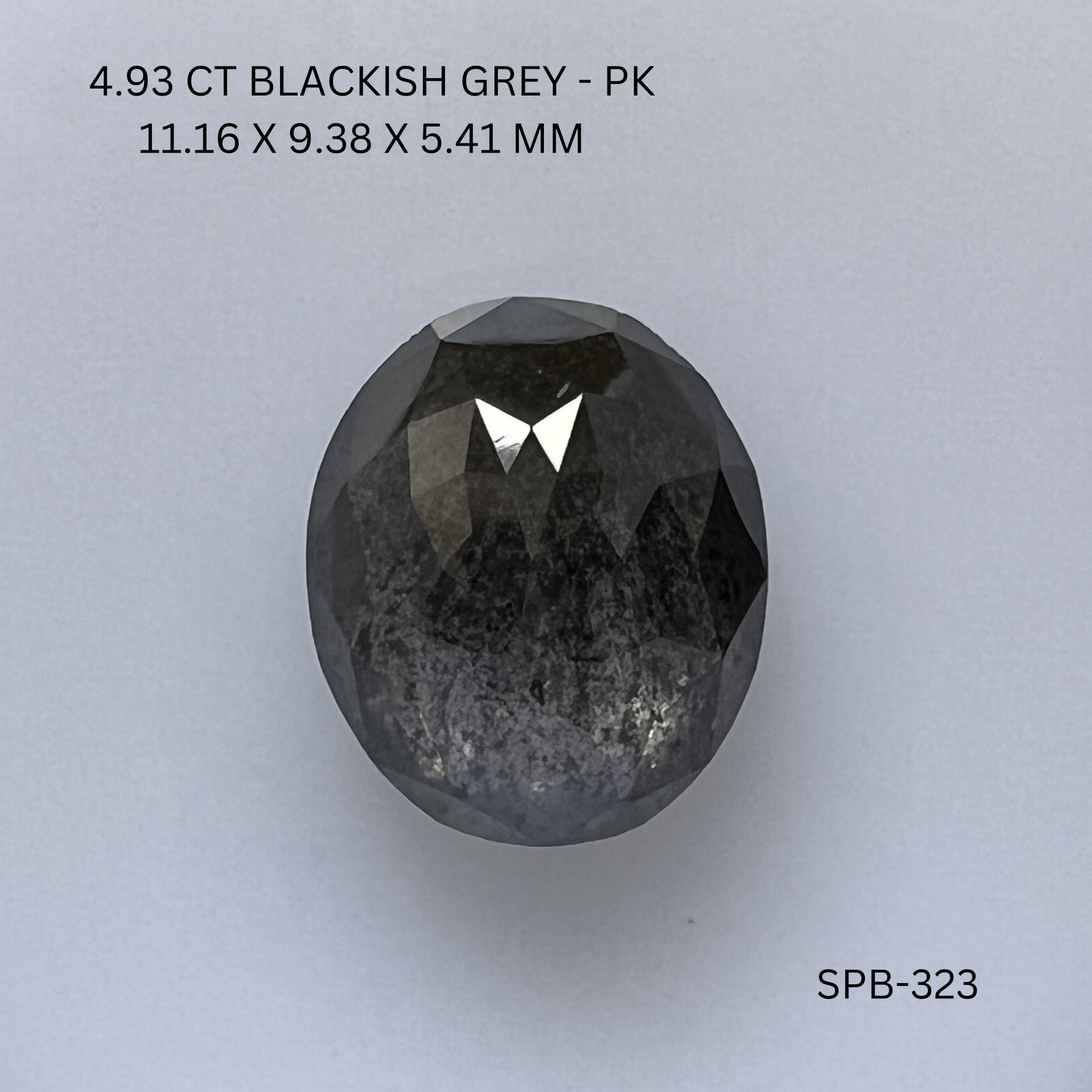 4.93CT Blackish Grey Oval Natural Salt and Pepper Diamond 11.16*9.38*5.41MM