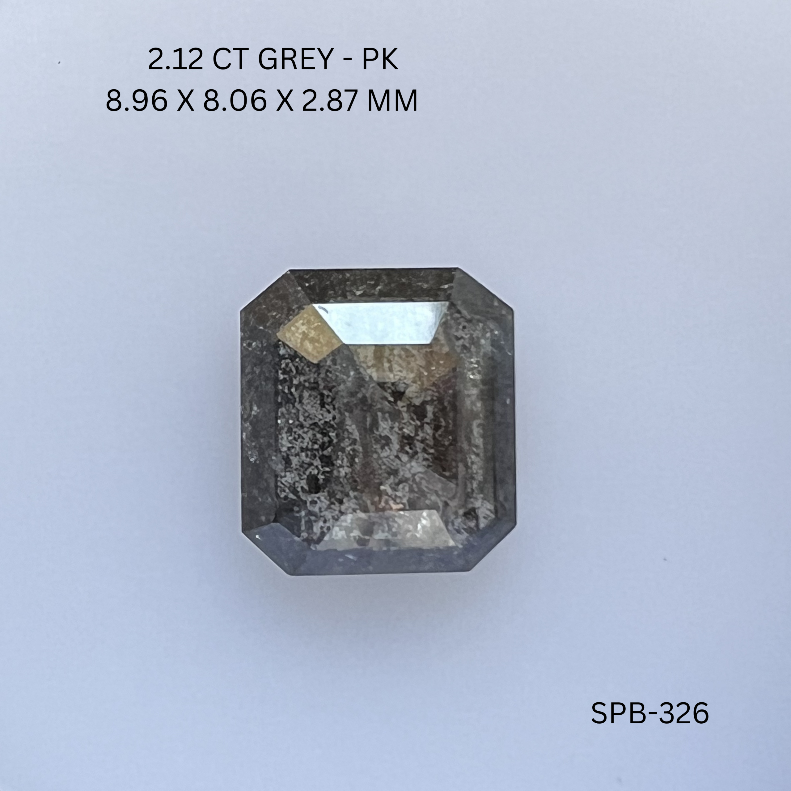 2.12CT Grey Asscher Natural Salt and Pepper Diamond 8.96*8.06*2.87MM