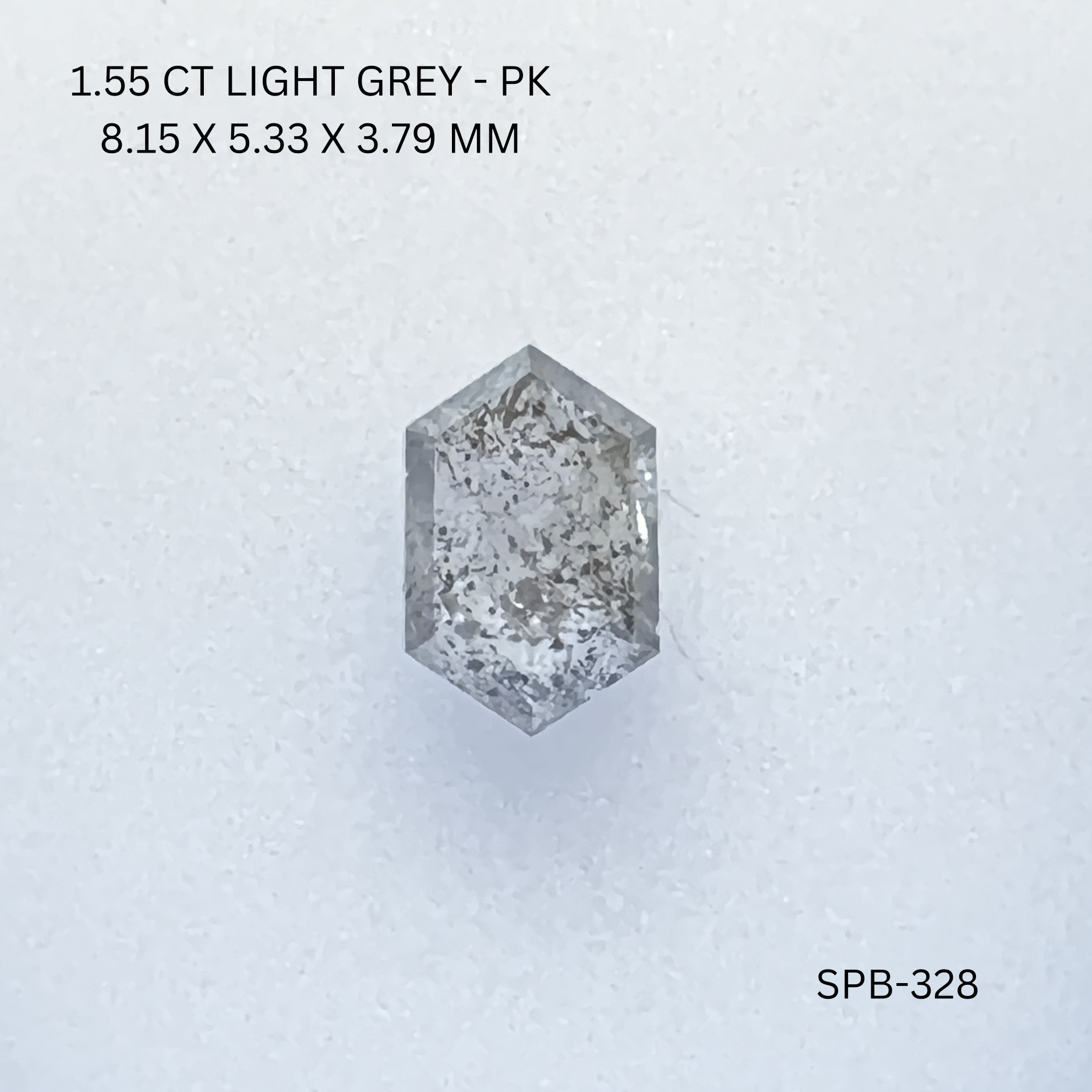 1.55CT Light Grey Hexagonal Natural Salt and Pepper Diamond 8.15*5.33*3.79MM
