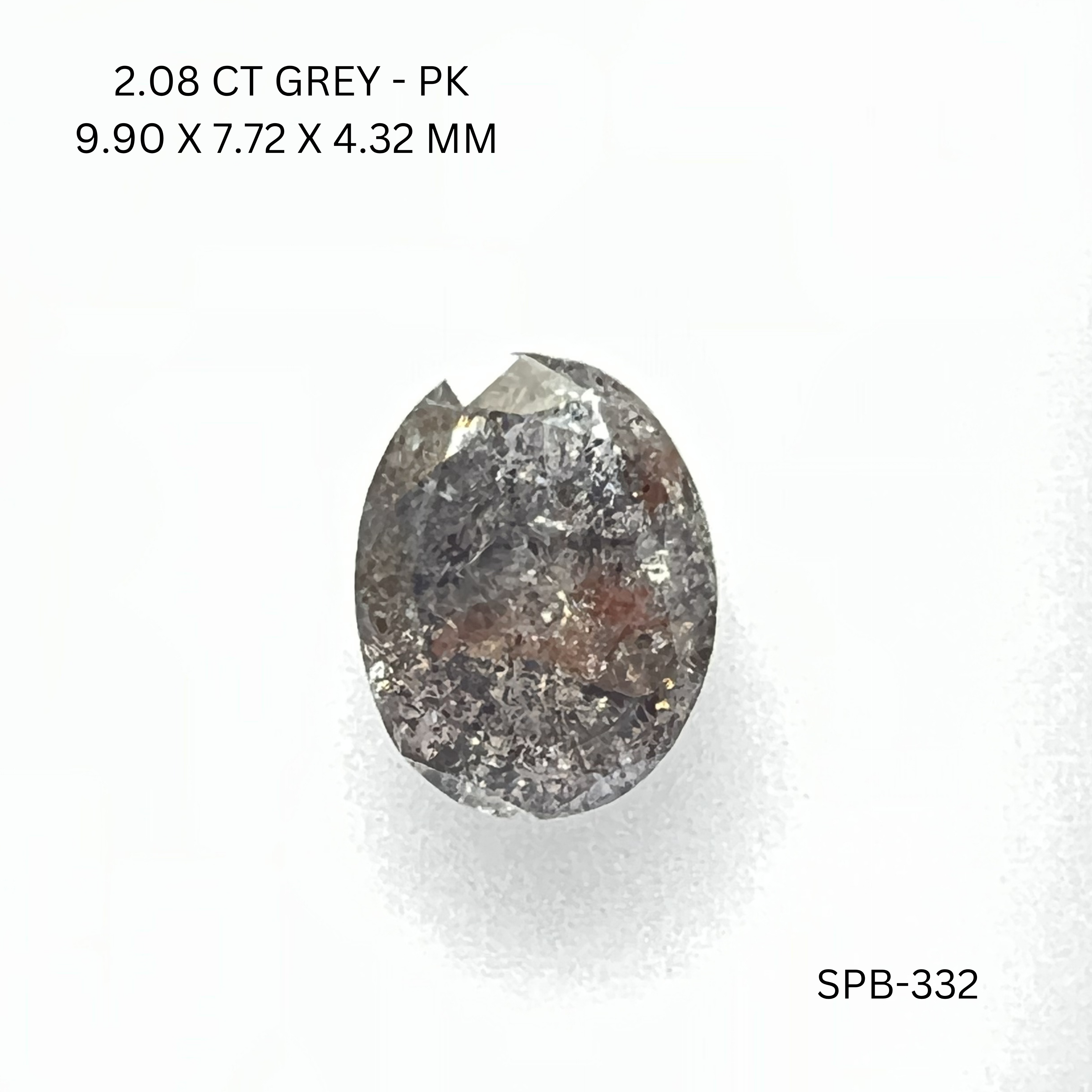 2.08CT Grey Oval Natural Salt and Pepper Diamond 9.9*7.72*4.32MM