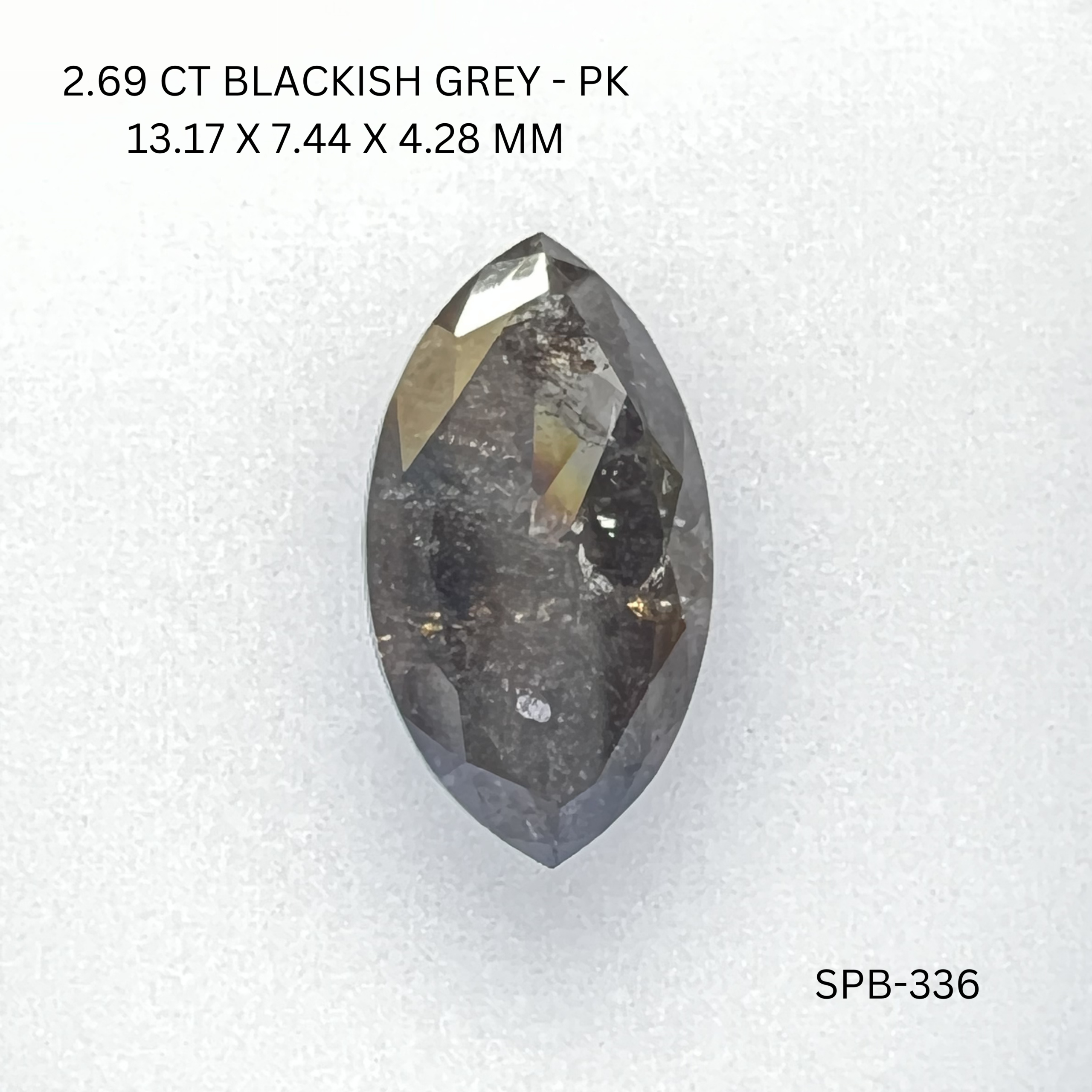 2.69CT Blackish Grey Marquise Natural Salt and Pepper Diamond 13.17*7.44*4.28MM