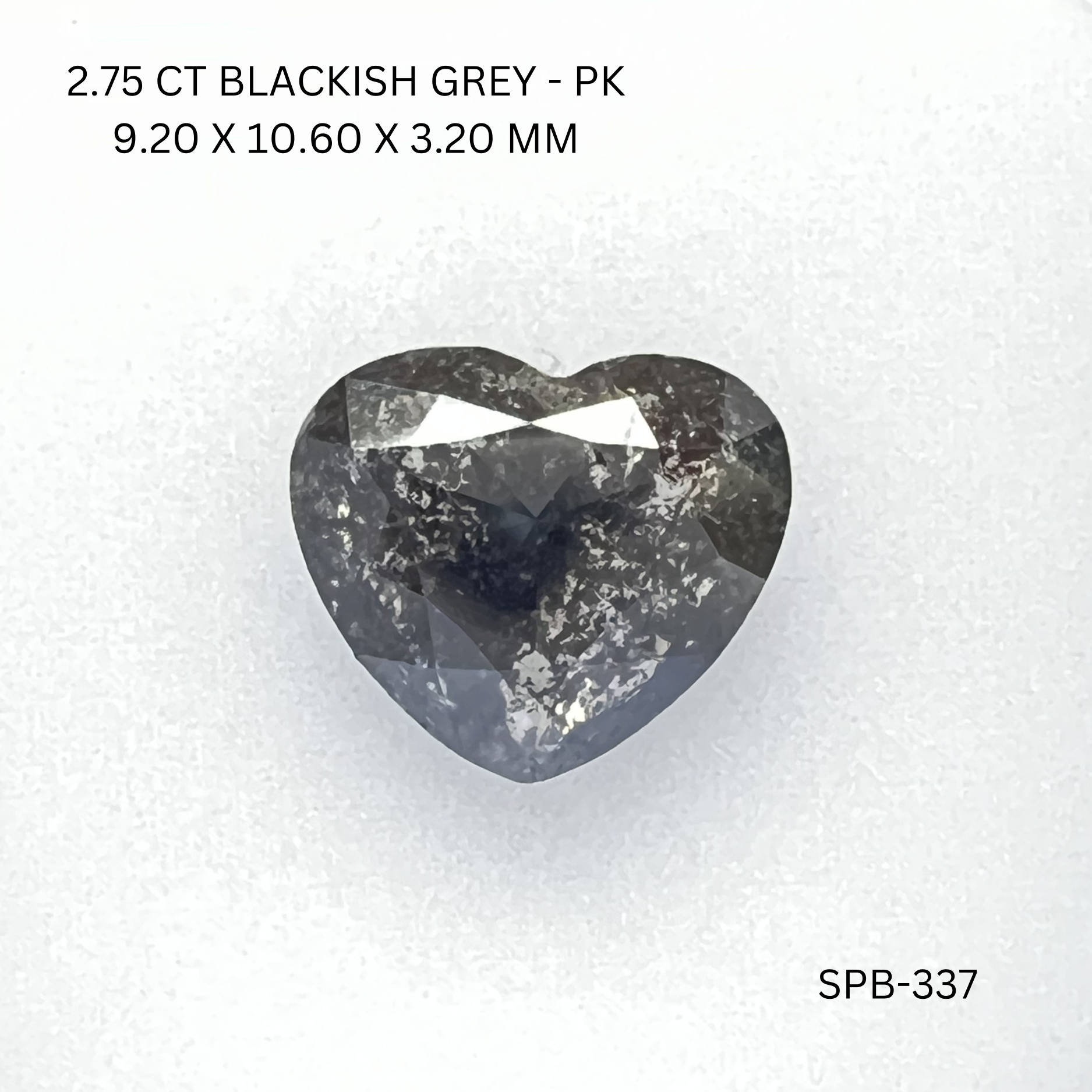 2.75CT Blackish Grey Heart Natural Salt and Pepper Diamond 9.2*10.6*3.2MM