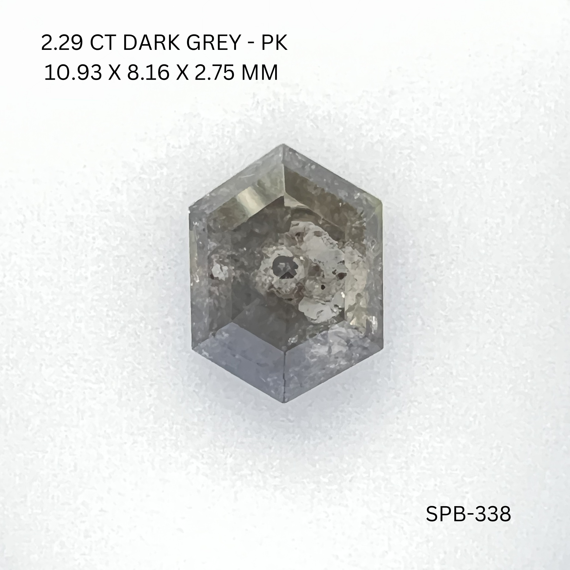 2.29CT Dark Grey Hexagonal Natural Salt and Pepper Diamond 10.93*8.16*2.75MM