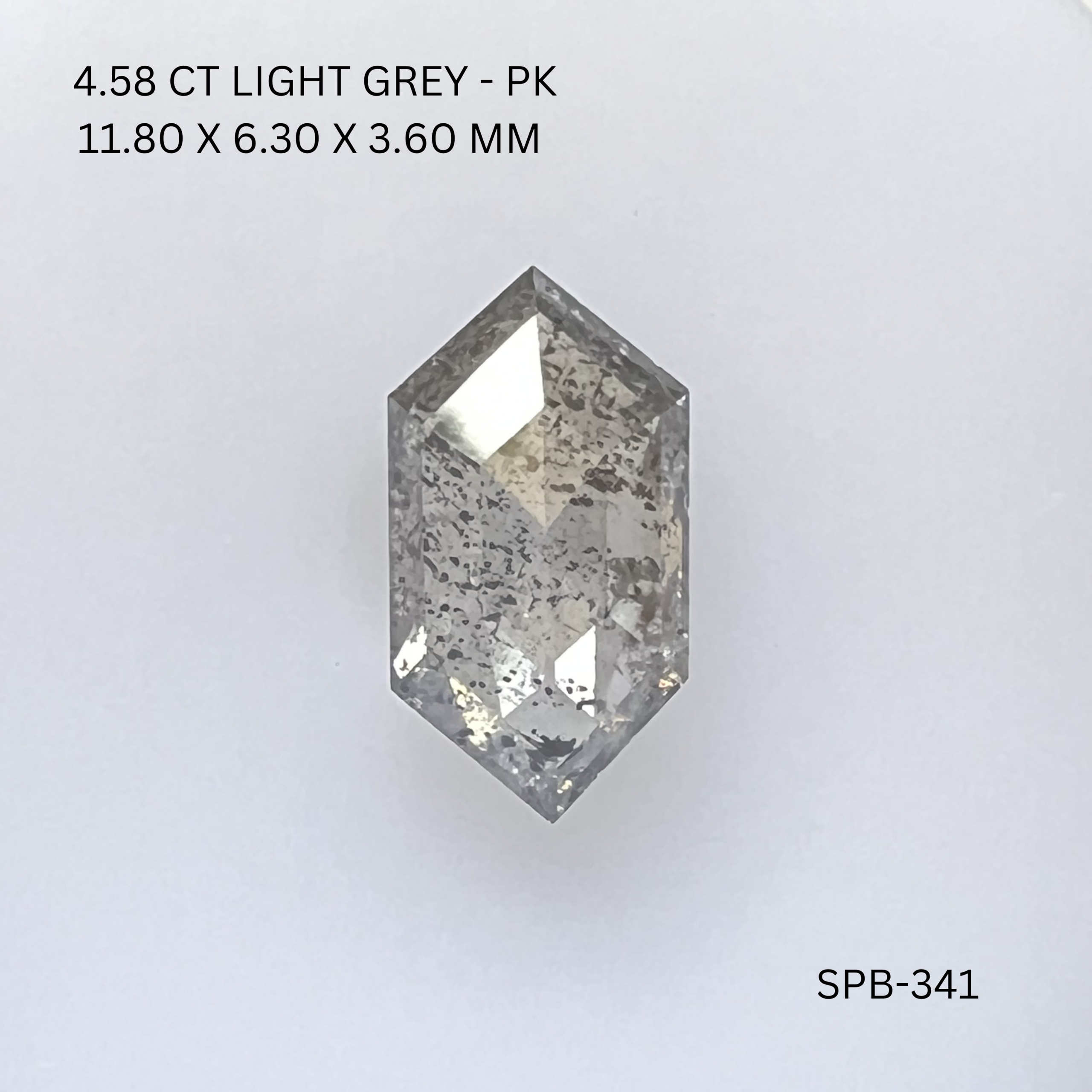4.58CT Light Grey Hexagonal Natural Salt and Pepper Diamond 11.8*6.3*3.6MM