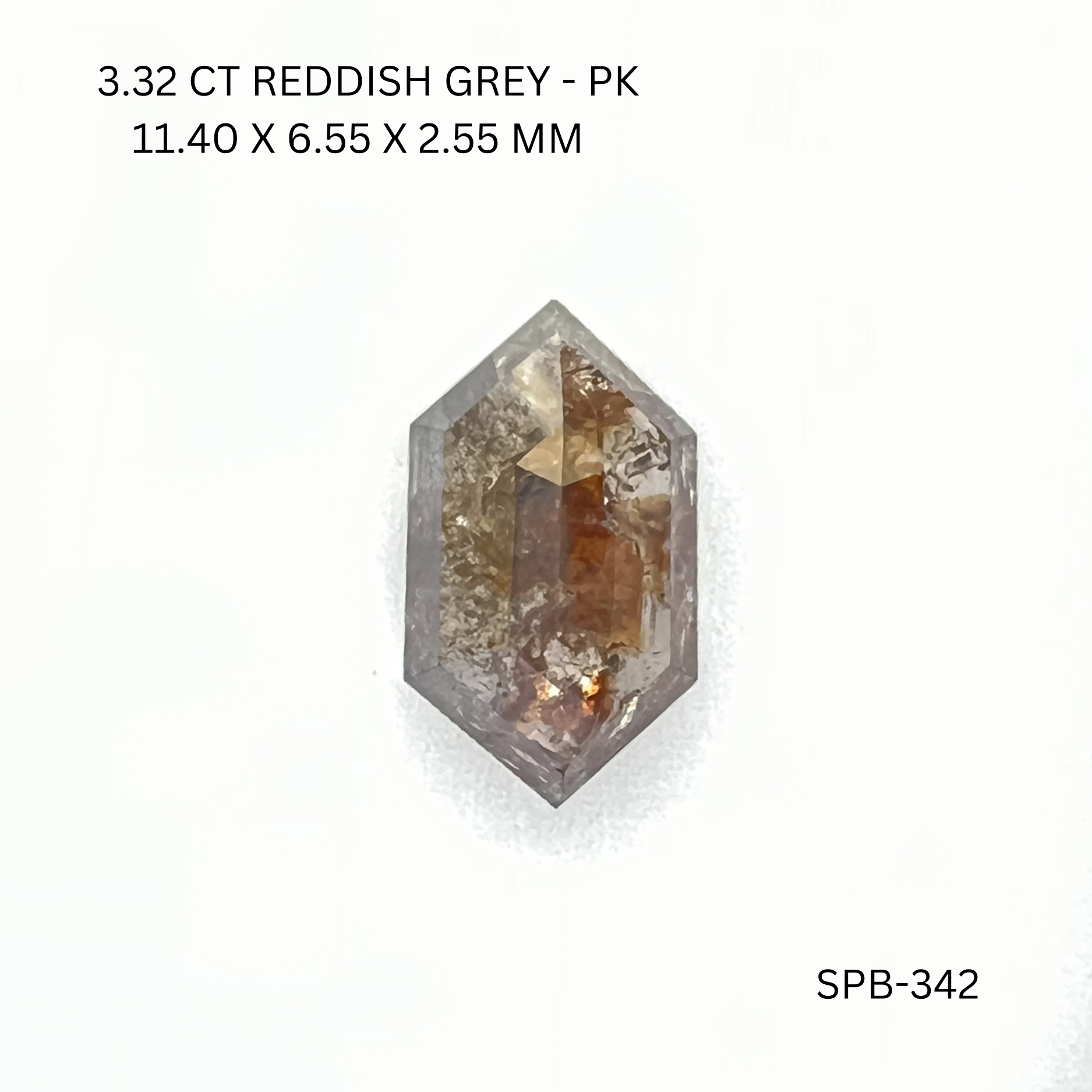 3.32CT Reddish Grey Hexagonal Natural Salt and Pepper Diamond 11.4*6.55*2.55MM