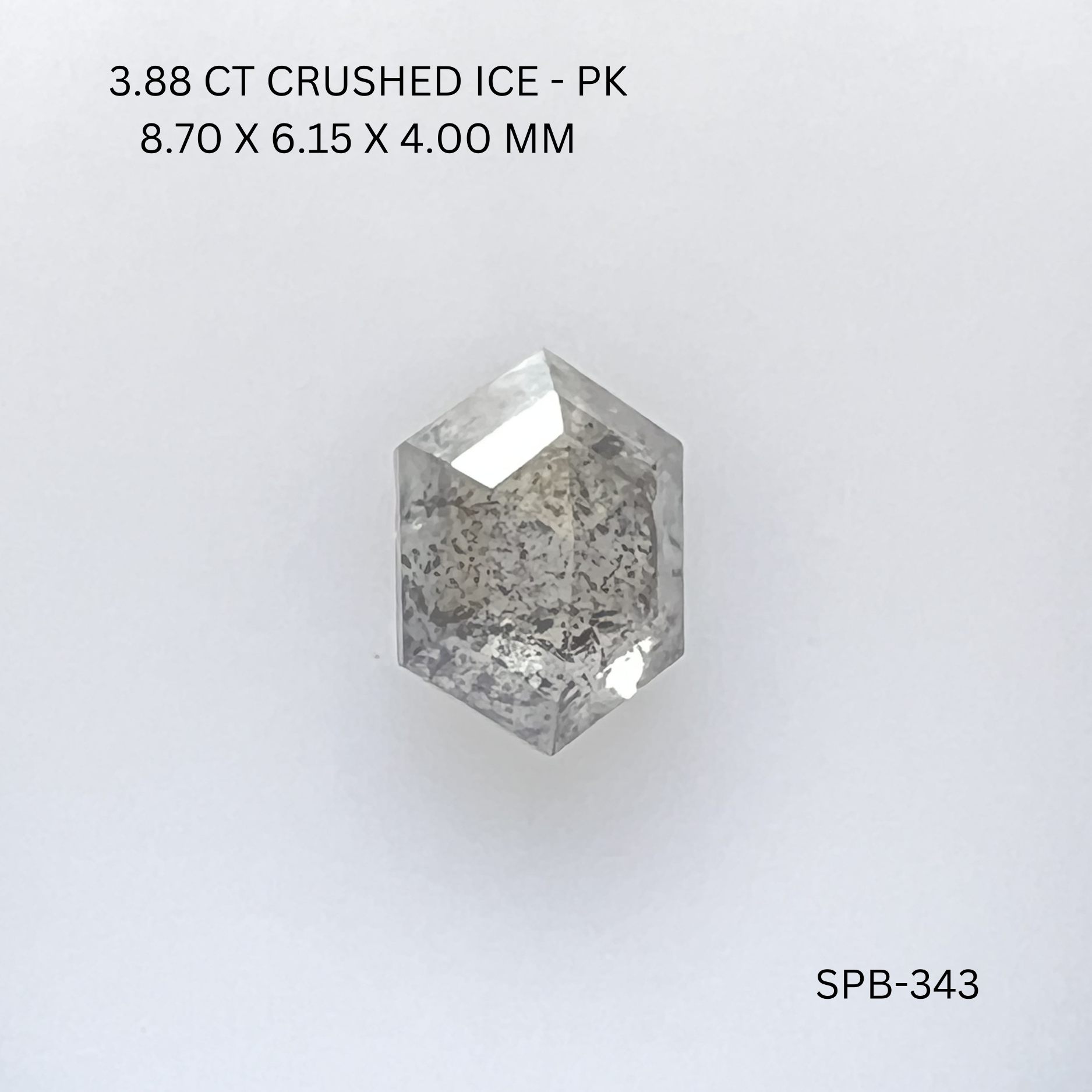 3.88CT Crushed Ice Hexagonal Natural Salt and Pepper Diamond 8.7*6.15*4MM