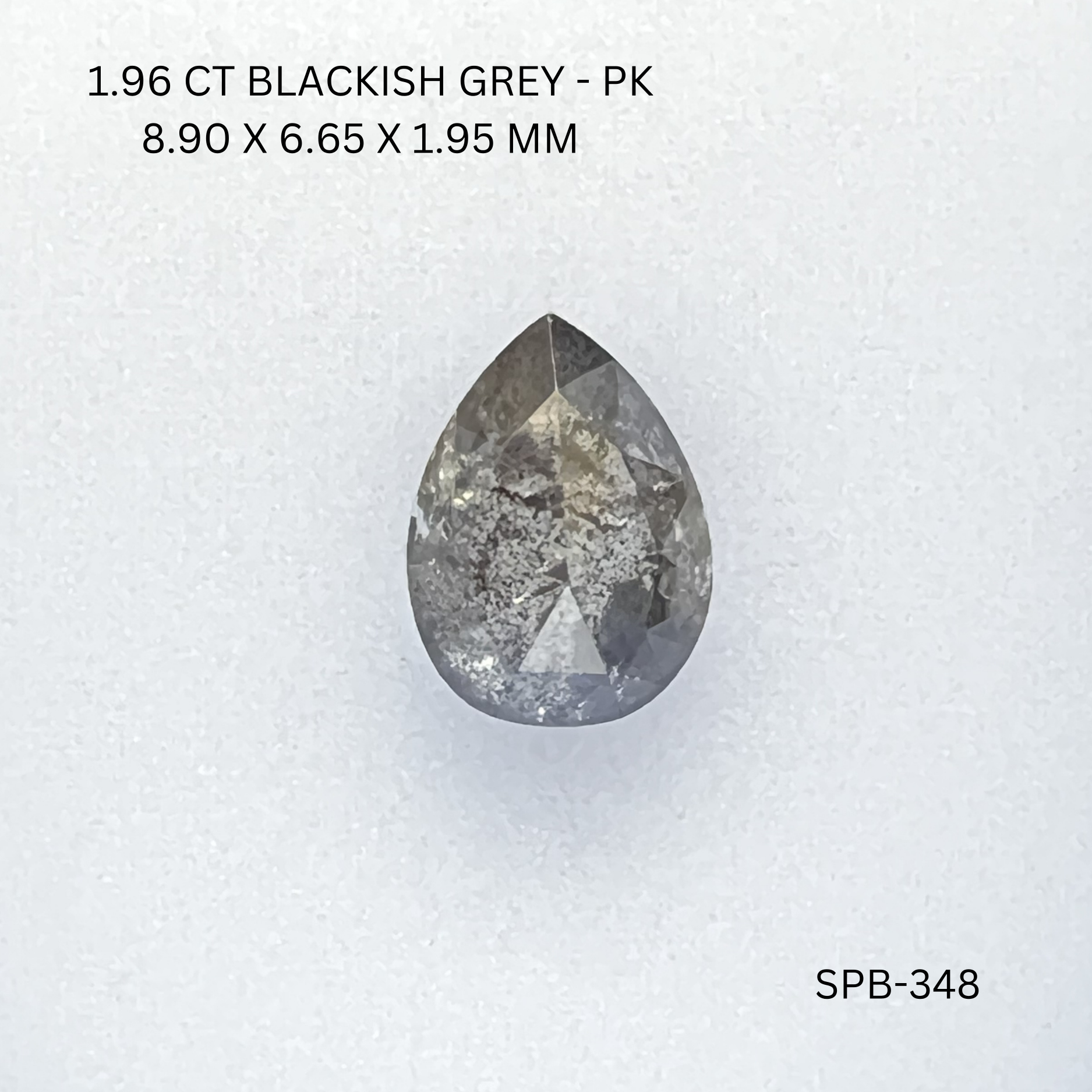 1.96CT Blackish Grey Pear Natural Salt and Pepper Diamond 8.9*6.65*1.95MM