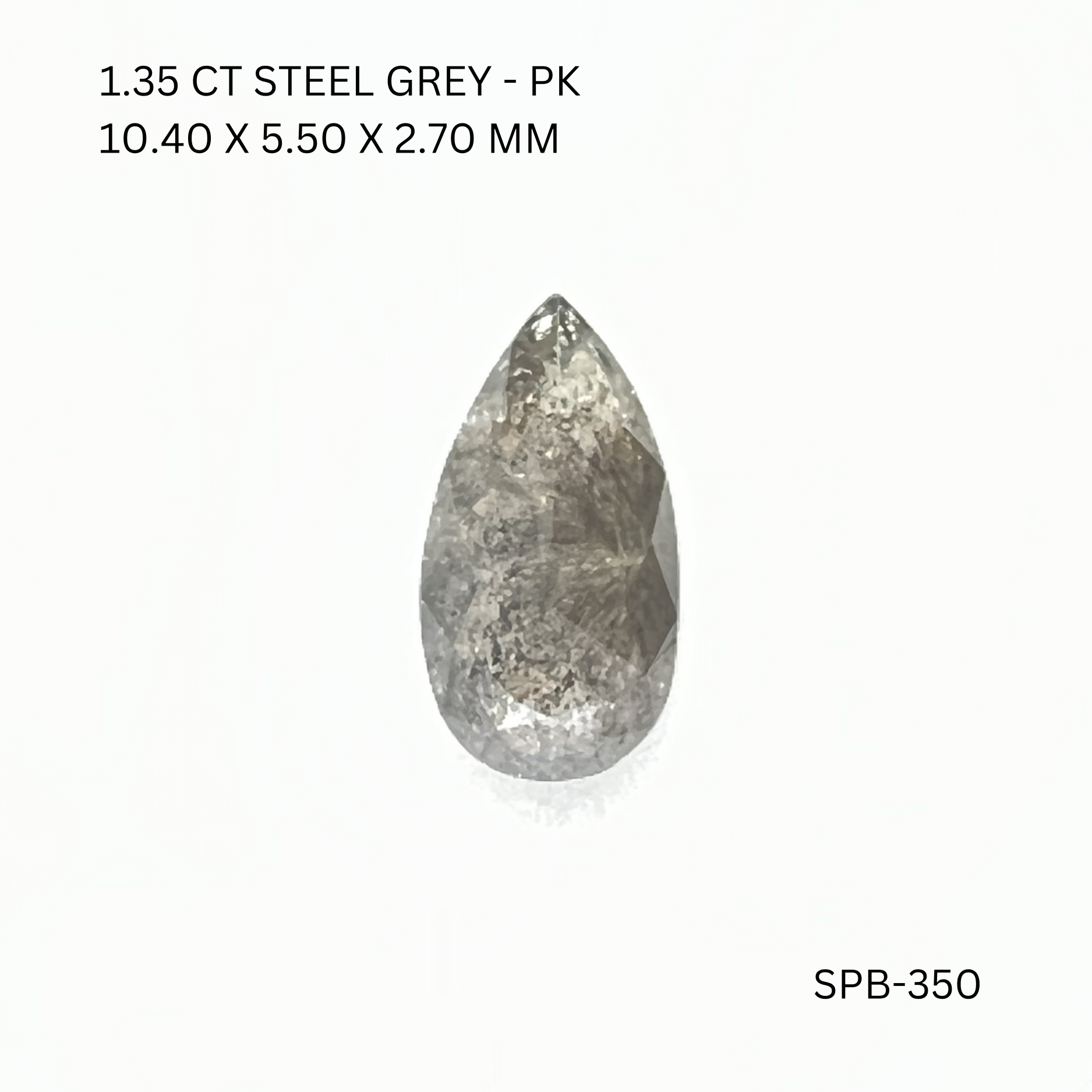 1.35CT Steel Grey Pear Natural Salt and Pepper Diamond 10.4*5.5*2.7MM