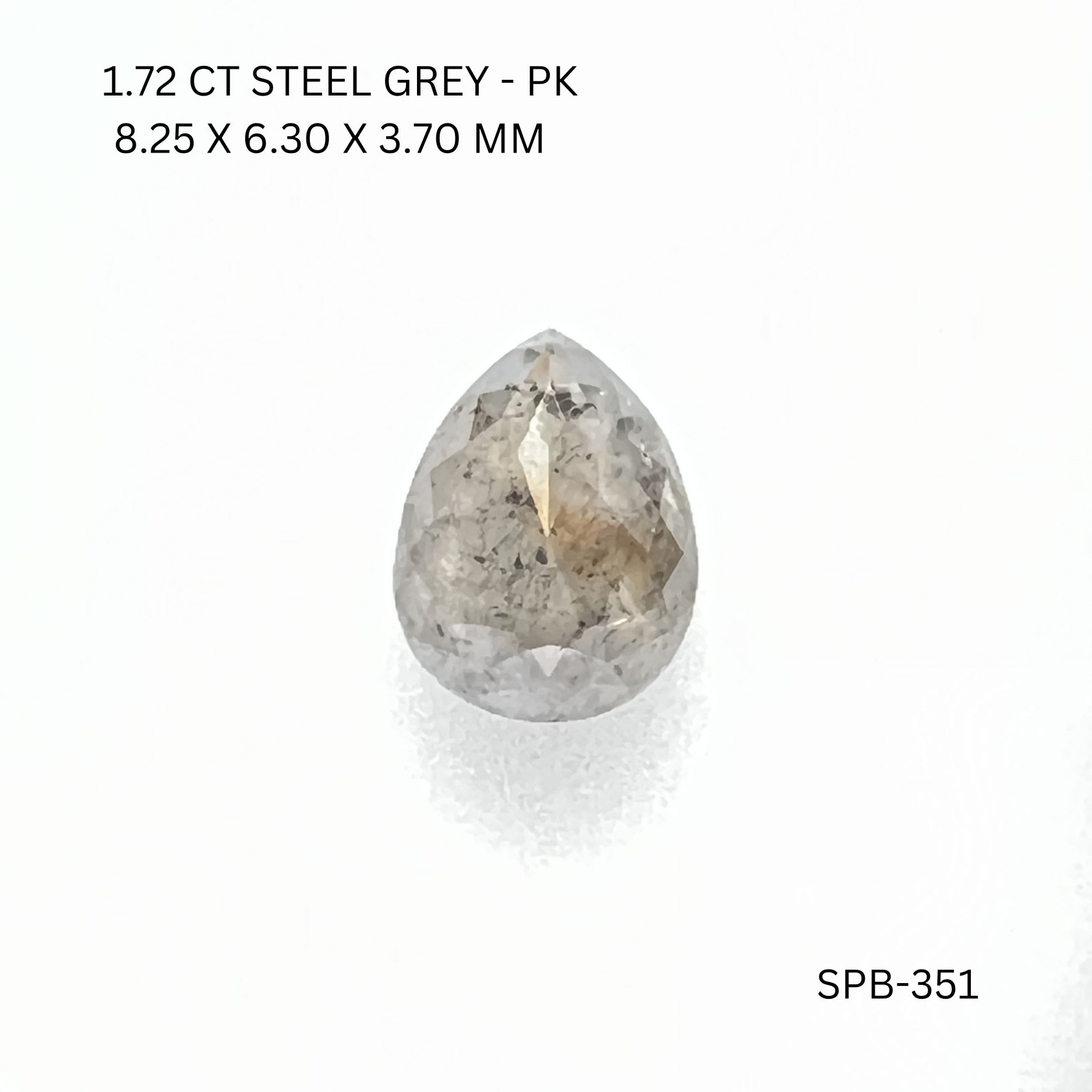1.72CT Steel Grey Pear Natural Salt and Pepper Diamond 8.25*6.3*3.7MM