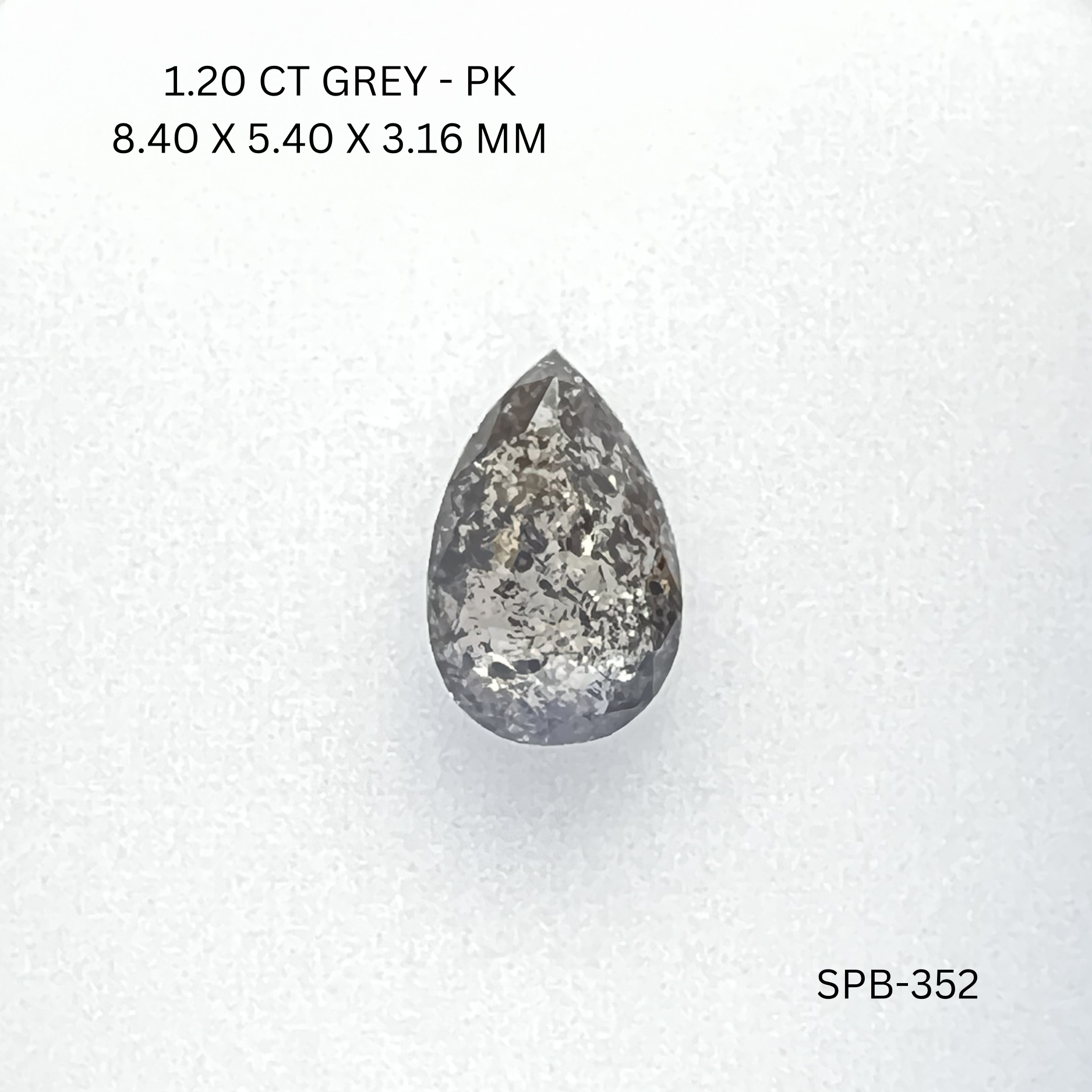 1.20CT Grey Pear Natural Salt and Pepper Diamond 8.4*5.4*3.16MM
