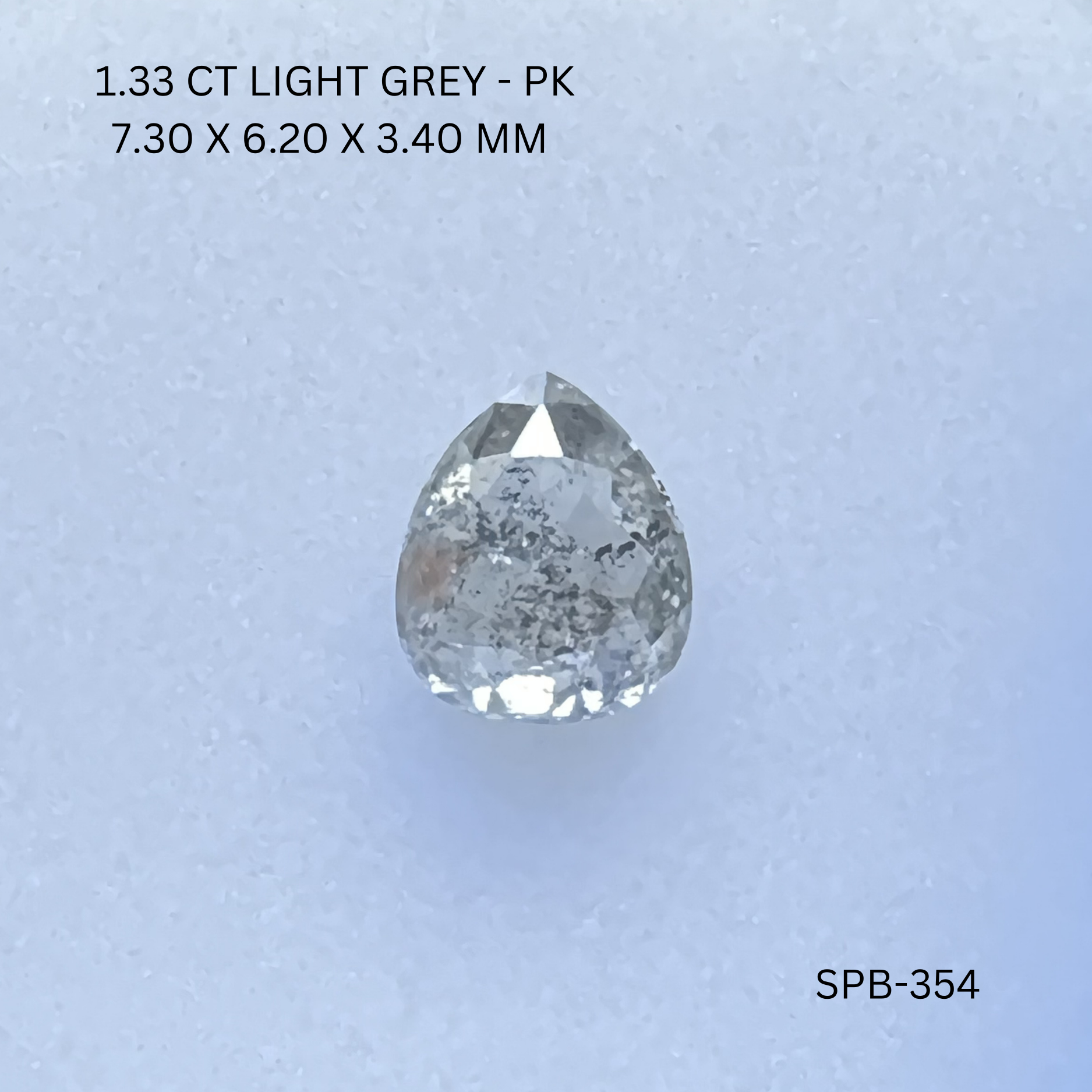 1.33CT Light Grey Pear Natural Salt and Pepper Diamond 7.3*6.2*3.4MM