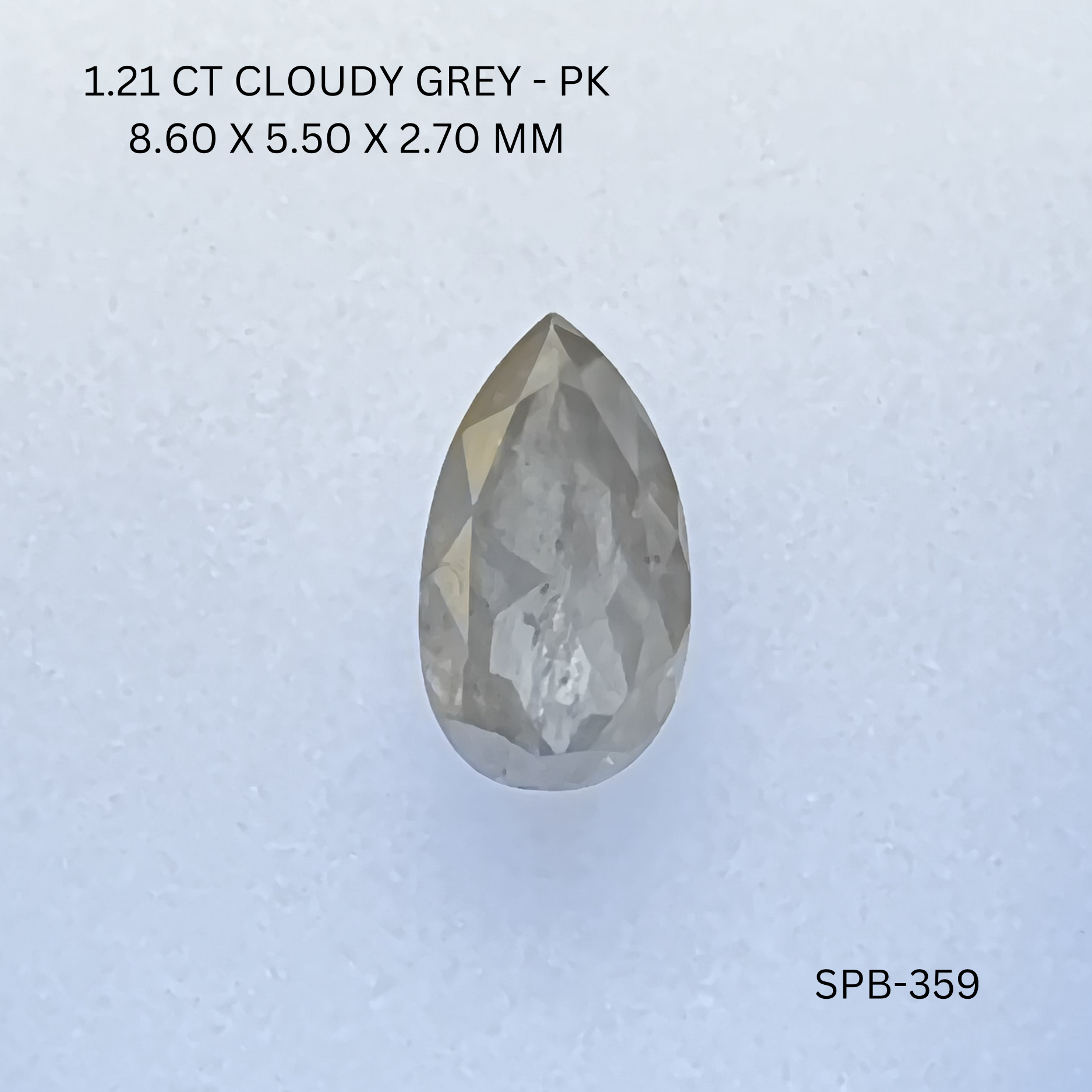 1.21CT Cloudy Grey Pear Natural Salt and Pepper Diamond 8.6*5.5*2.7MM