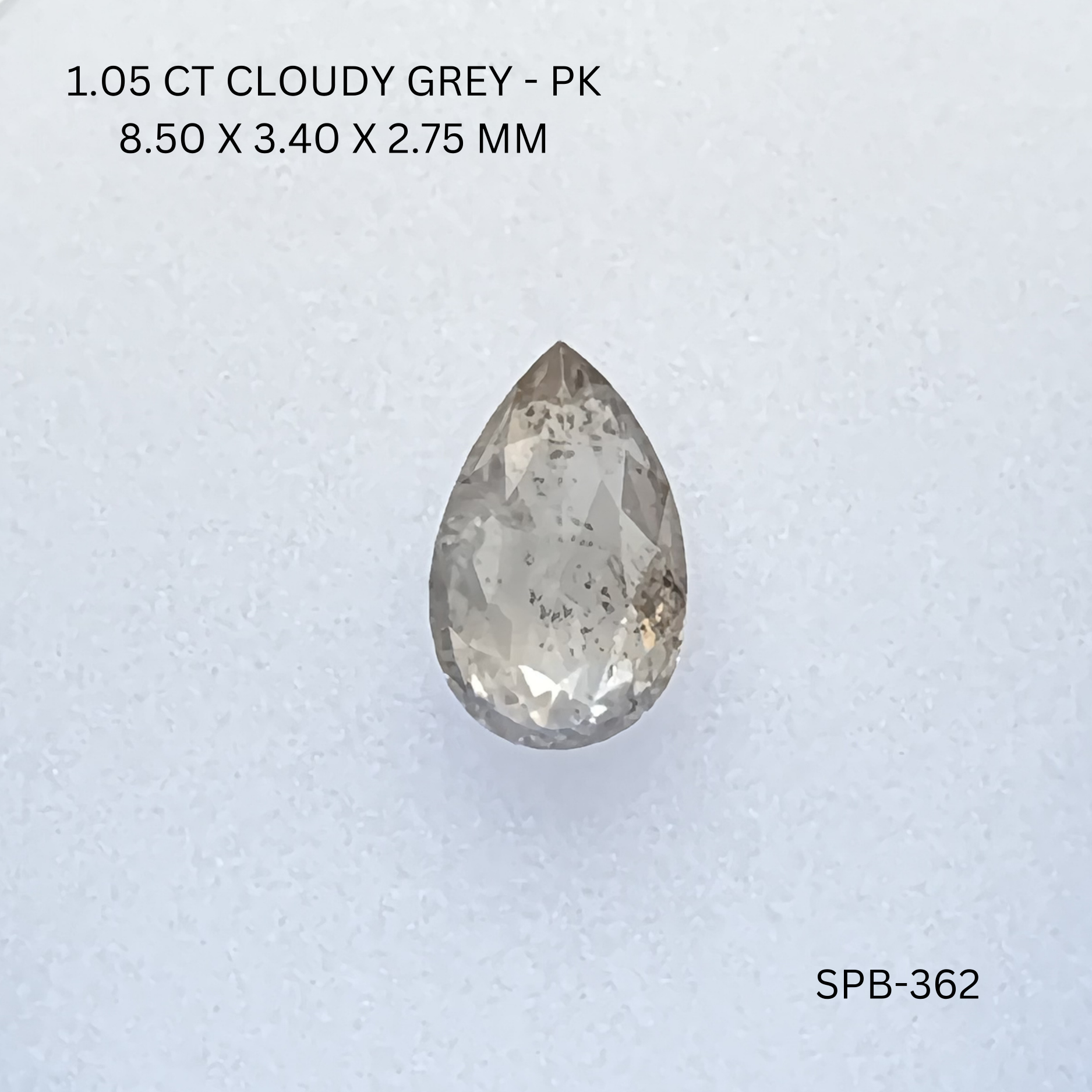 1.05CT Cloudy Grey Pear Natural Salt and Pepper Diamond 8.5*3.4*2.75MM
