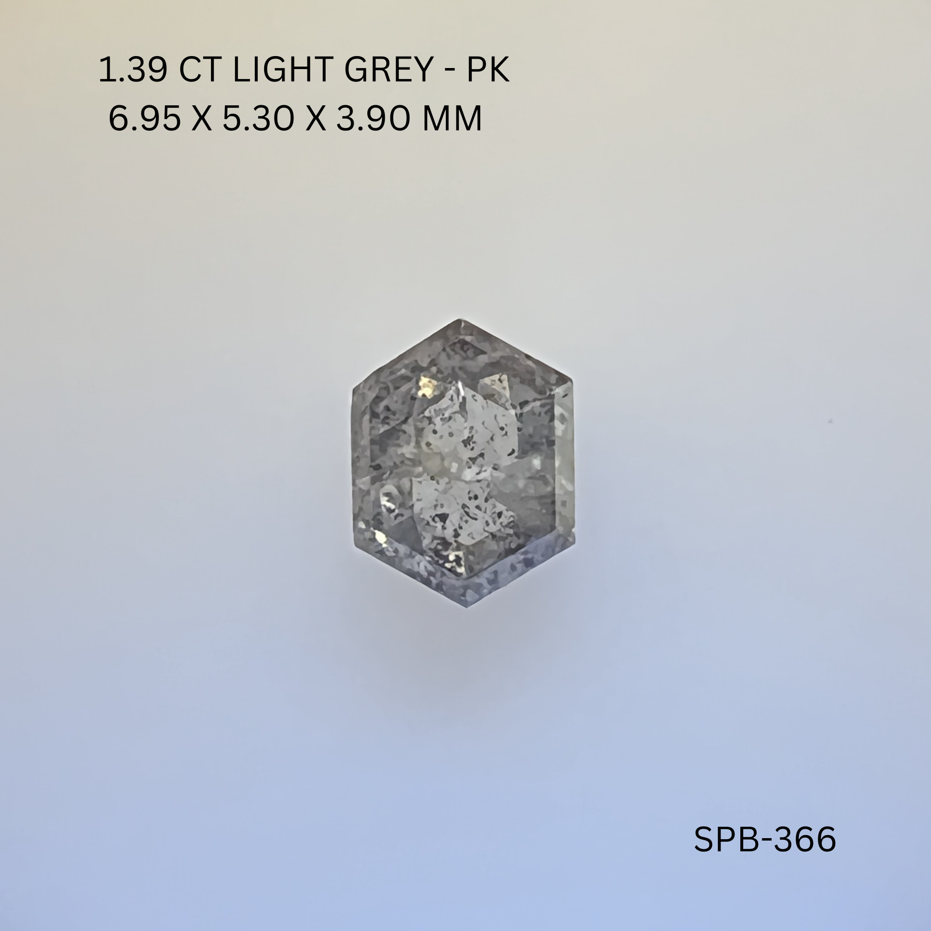 1.39CT Light Grey Hexagonal Natural Salt & Pepper Diamond 6.95*5.3*3.9MM