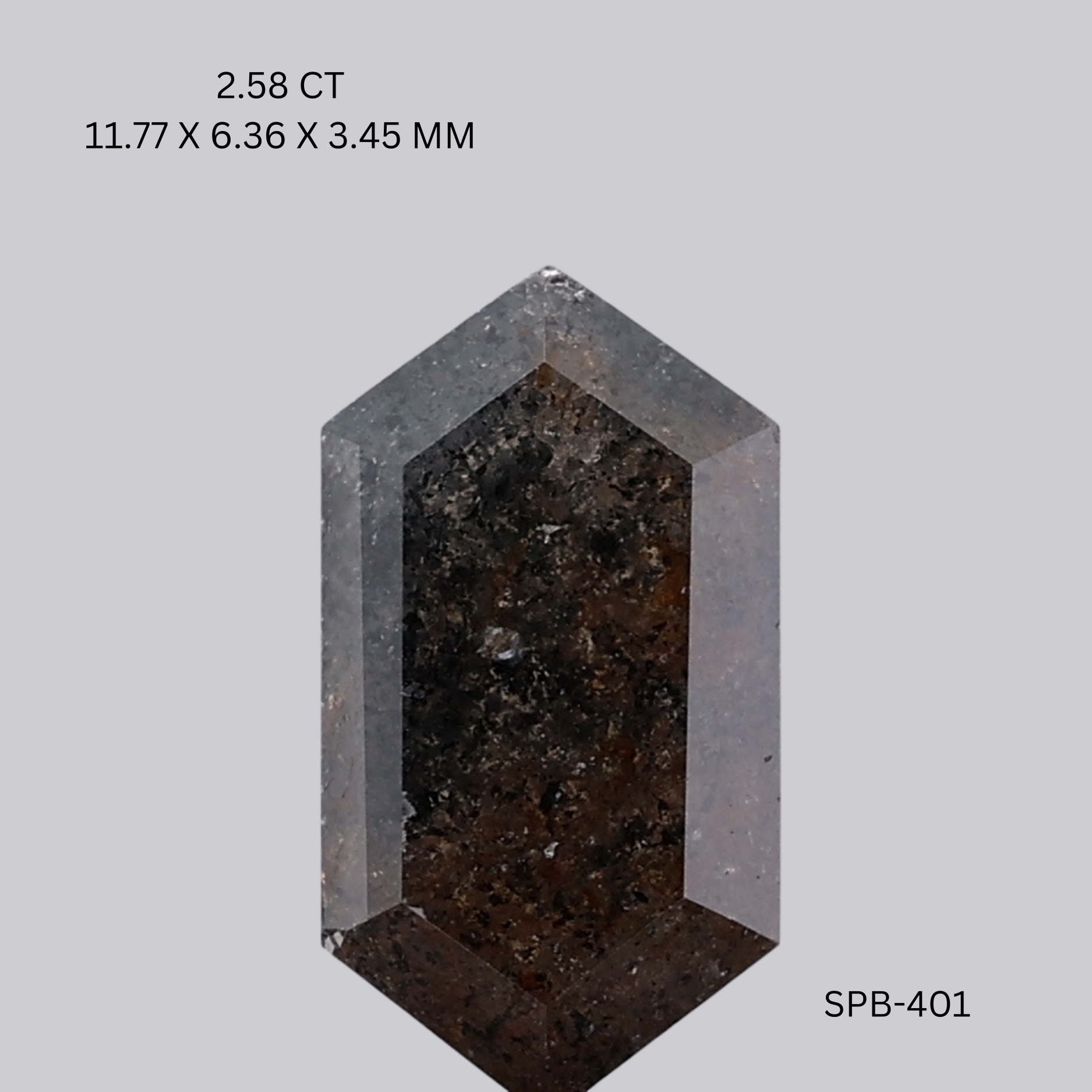 2.58 CT BLACKISH GREY PK HEXAGONAL diamond Salt & Pepper