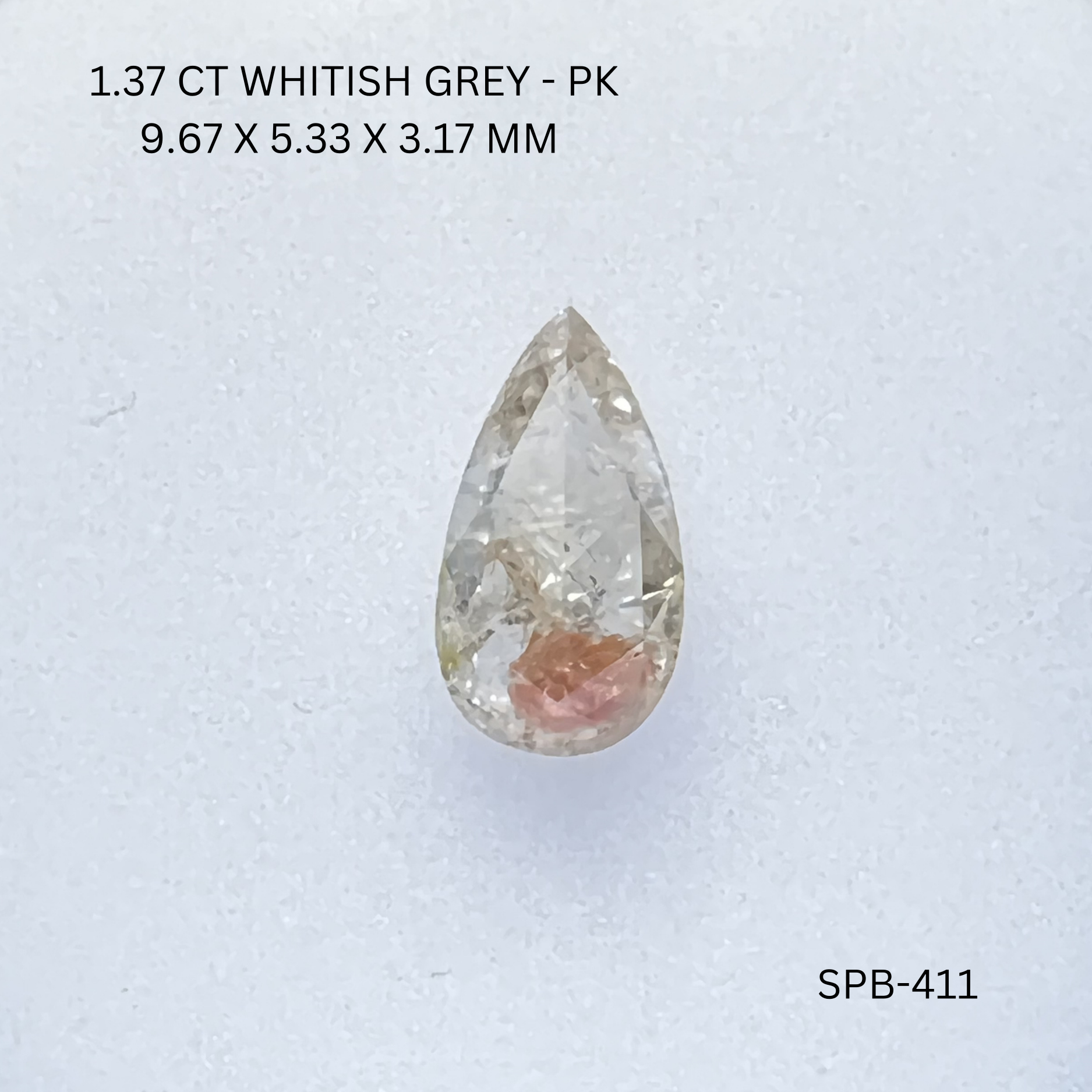 1.37 CT WHITISH GREY PK PEAR diamond Salt & Pepper