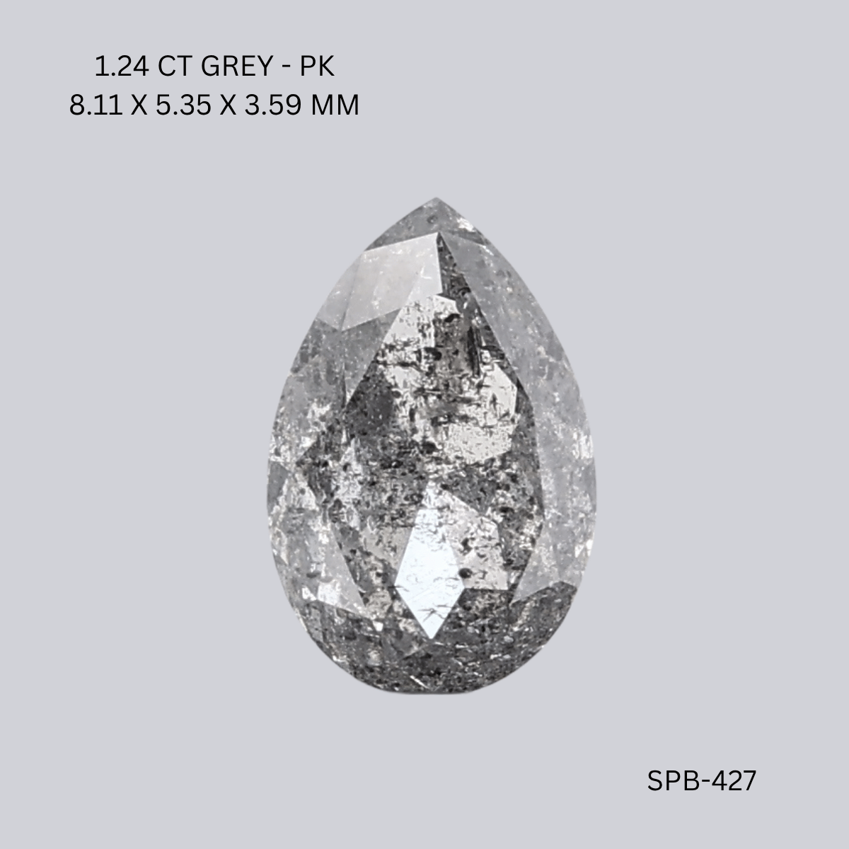 1.24 CT GREY PK PEAR diamond Salt & Pepper